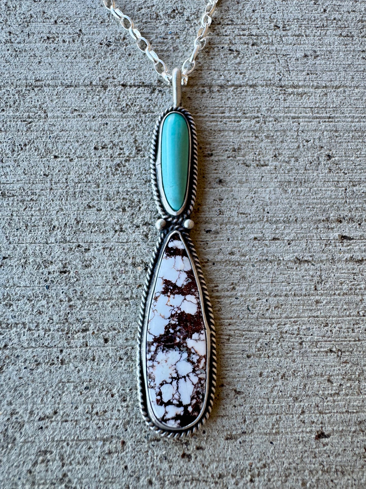 Elongated Turquoise and Wild Horse Magnesite Pendant