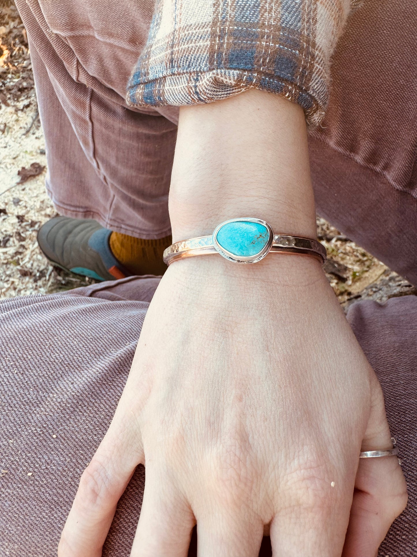 Copper and silver turquoise cuff bracelet