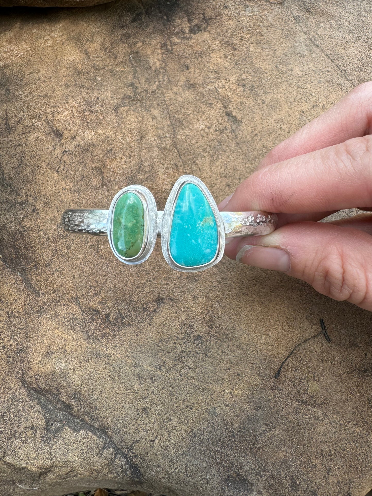 Two stone turquoise cuff bracelet