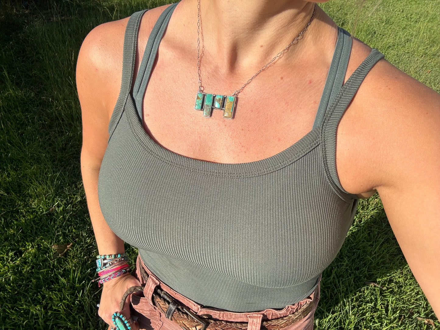 Modern turquoise bib necklace