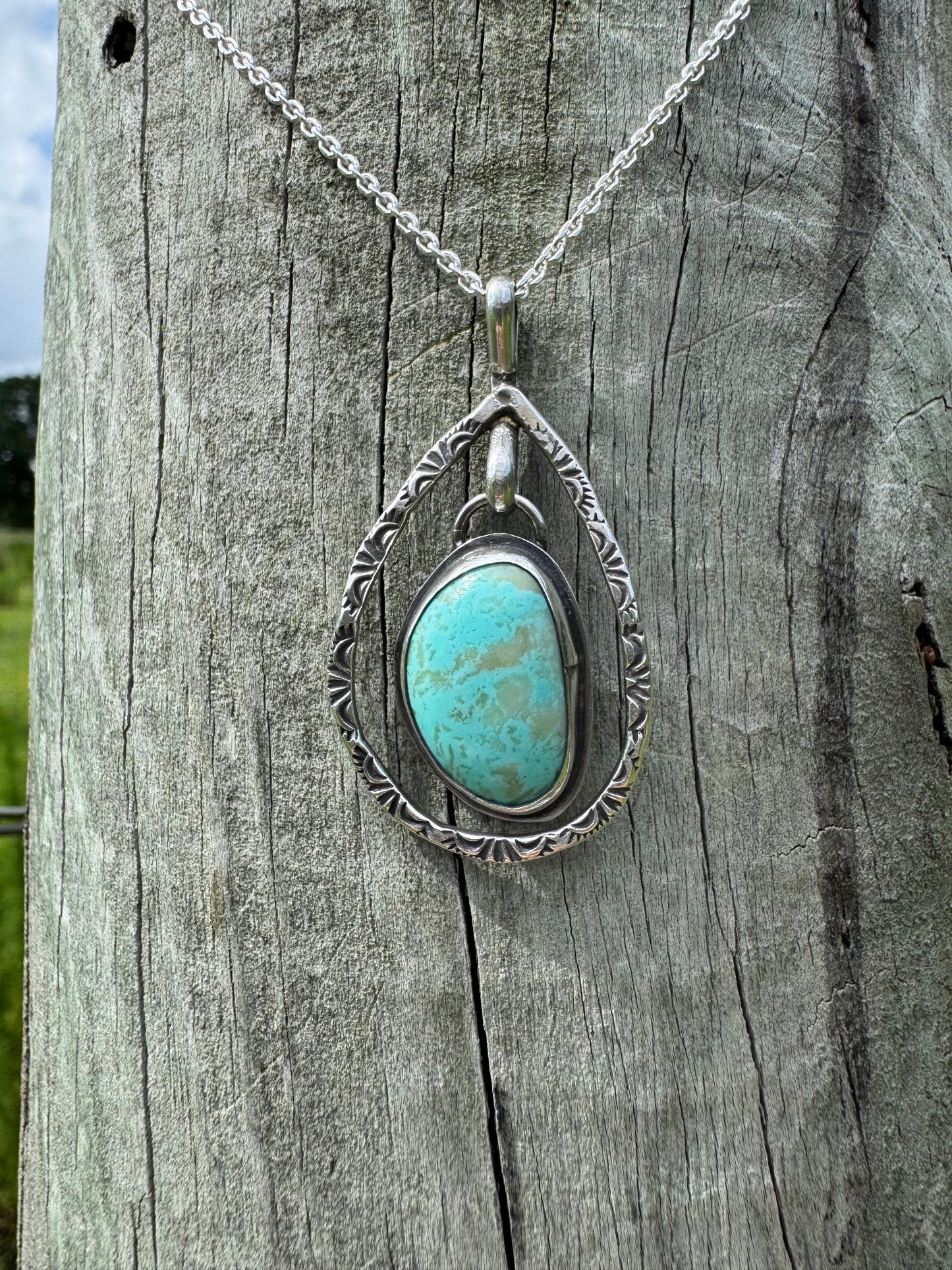 Turquoise Hand-stamped dangle Pendant