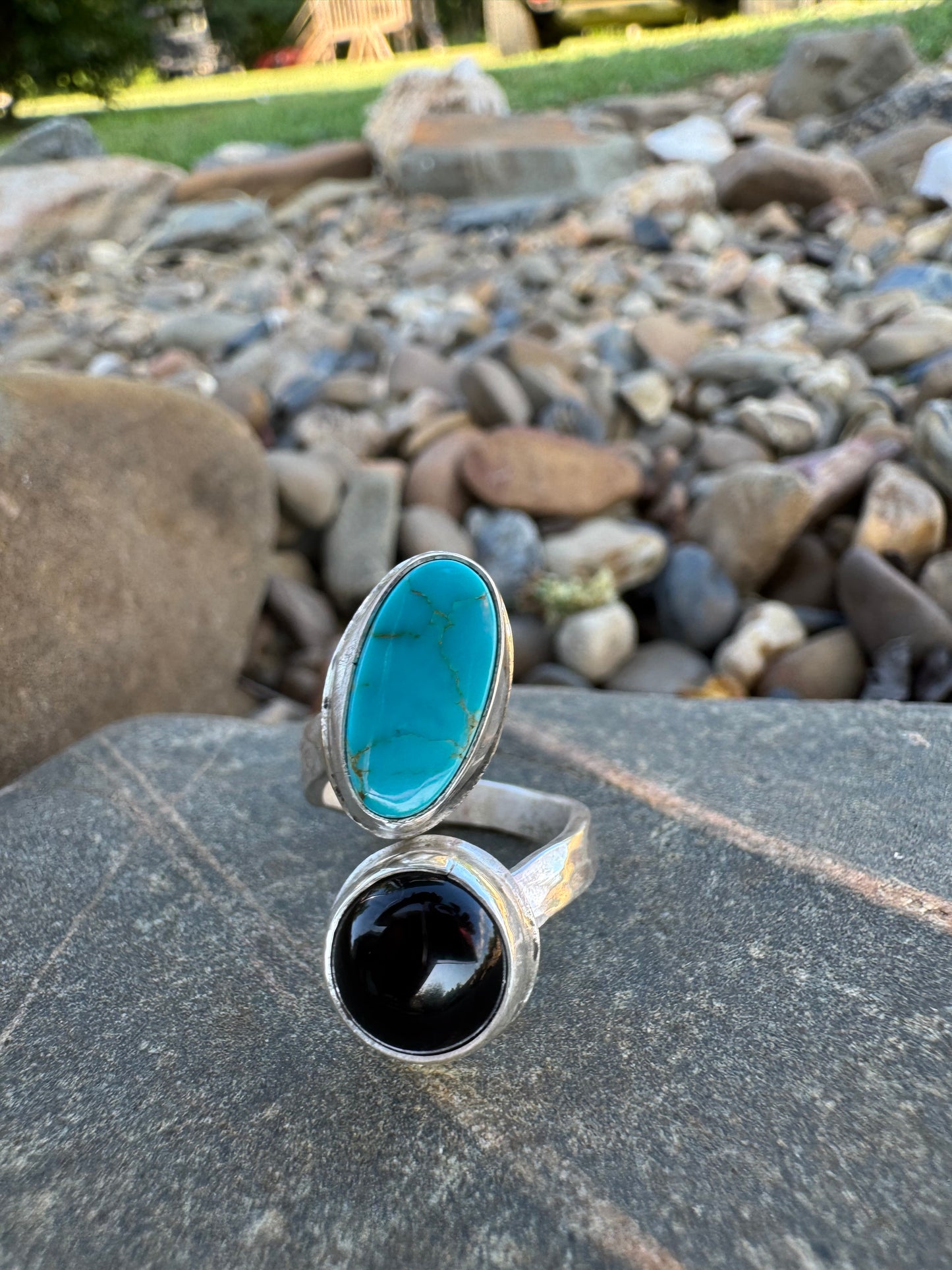 Adjustable Turquoise and Black Onyx ring