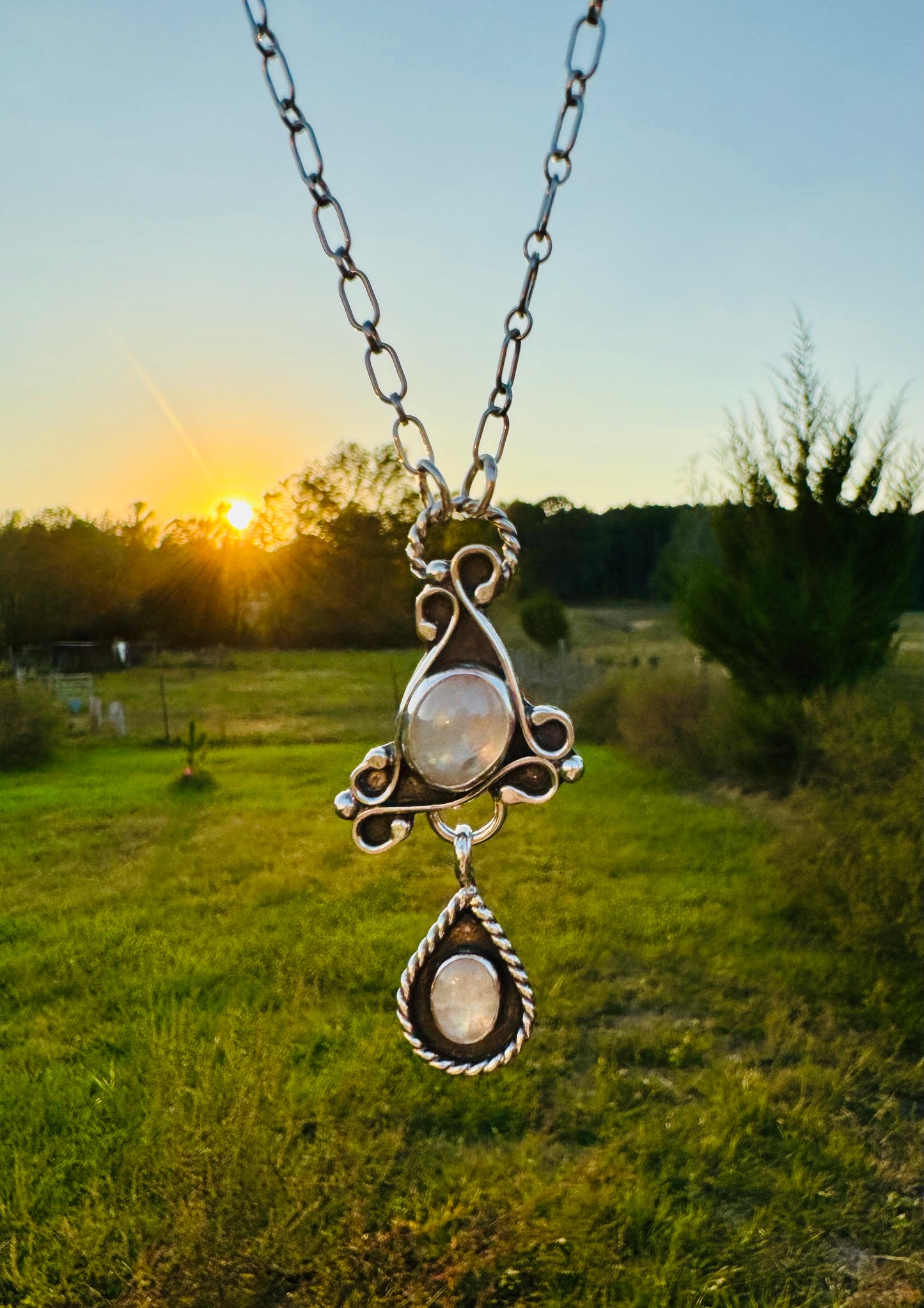 Moonstone Filigree Station Necklace