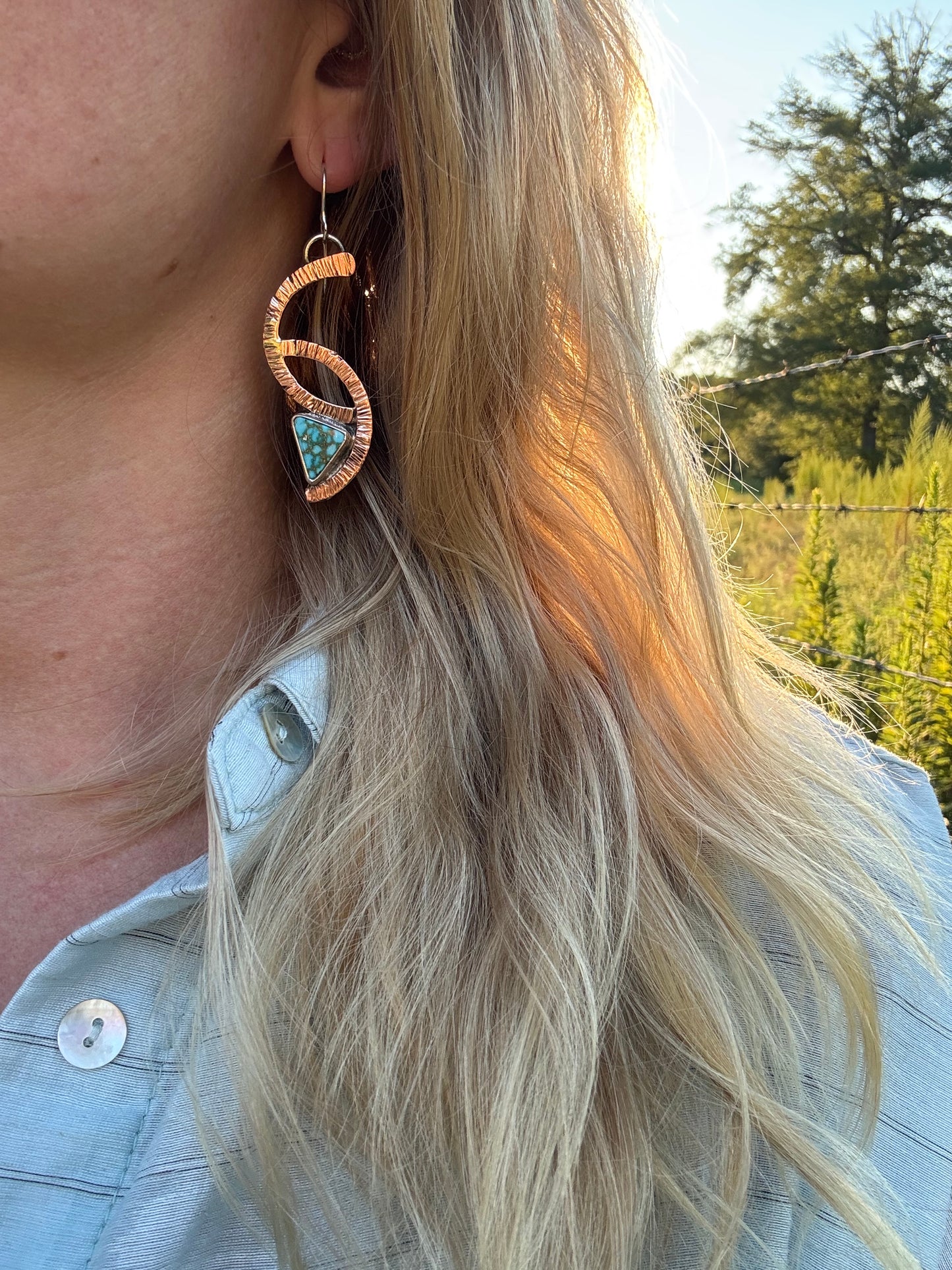 Winding Path Copper and Silver Turquoise earrings