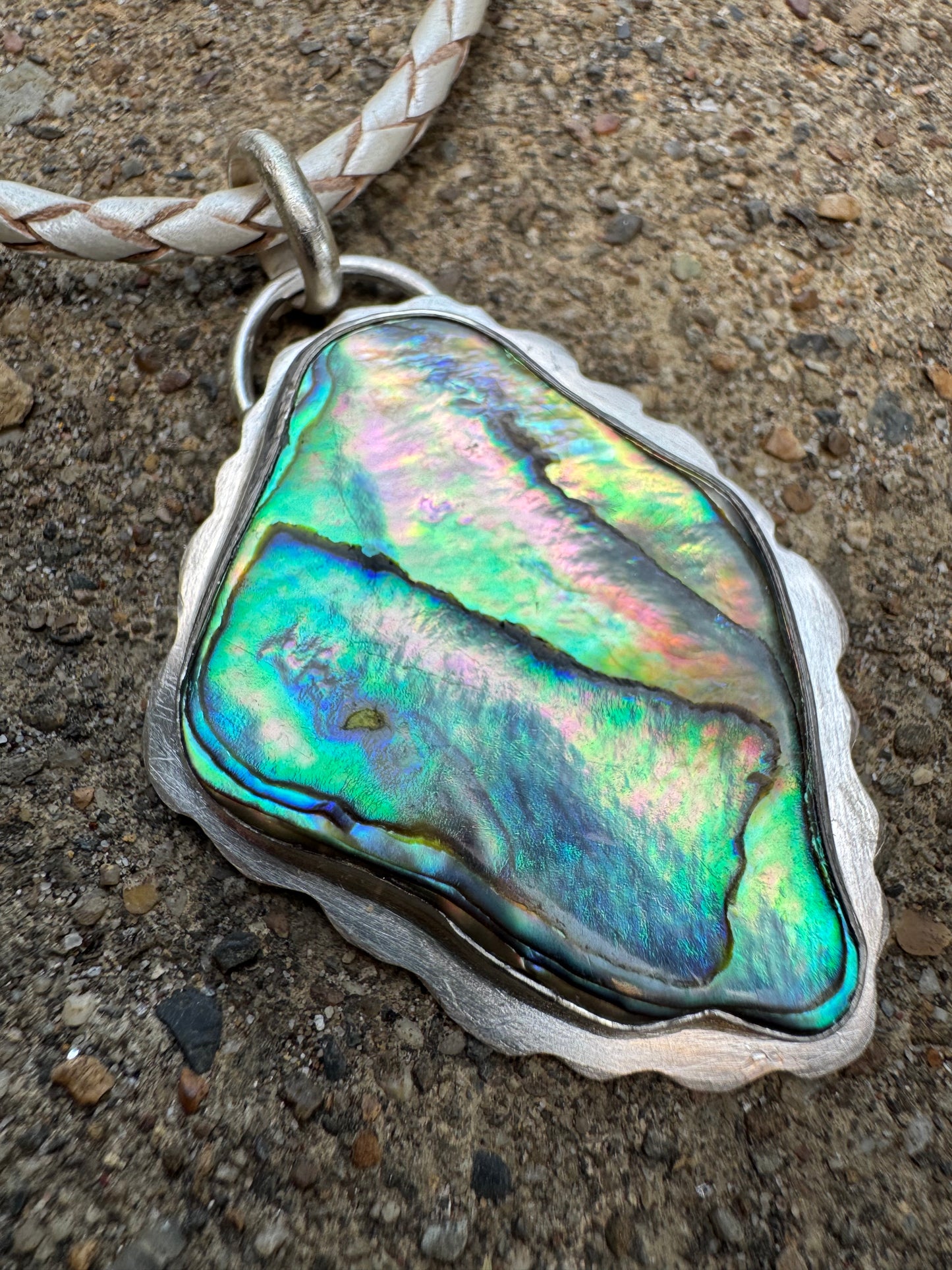 Abalone Shell Necklace on Braided leather