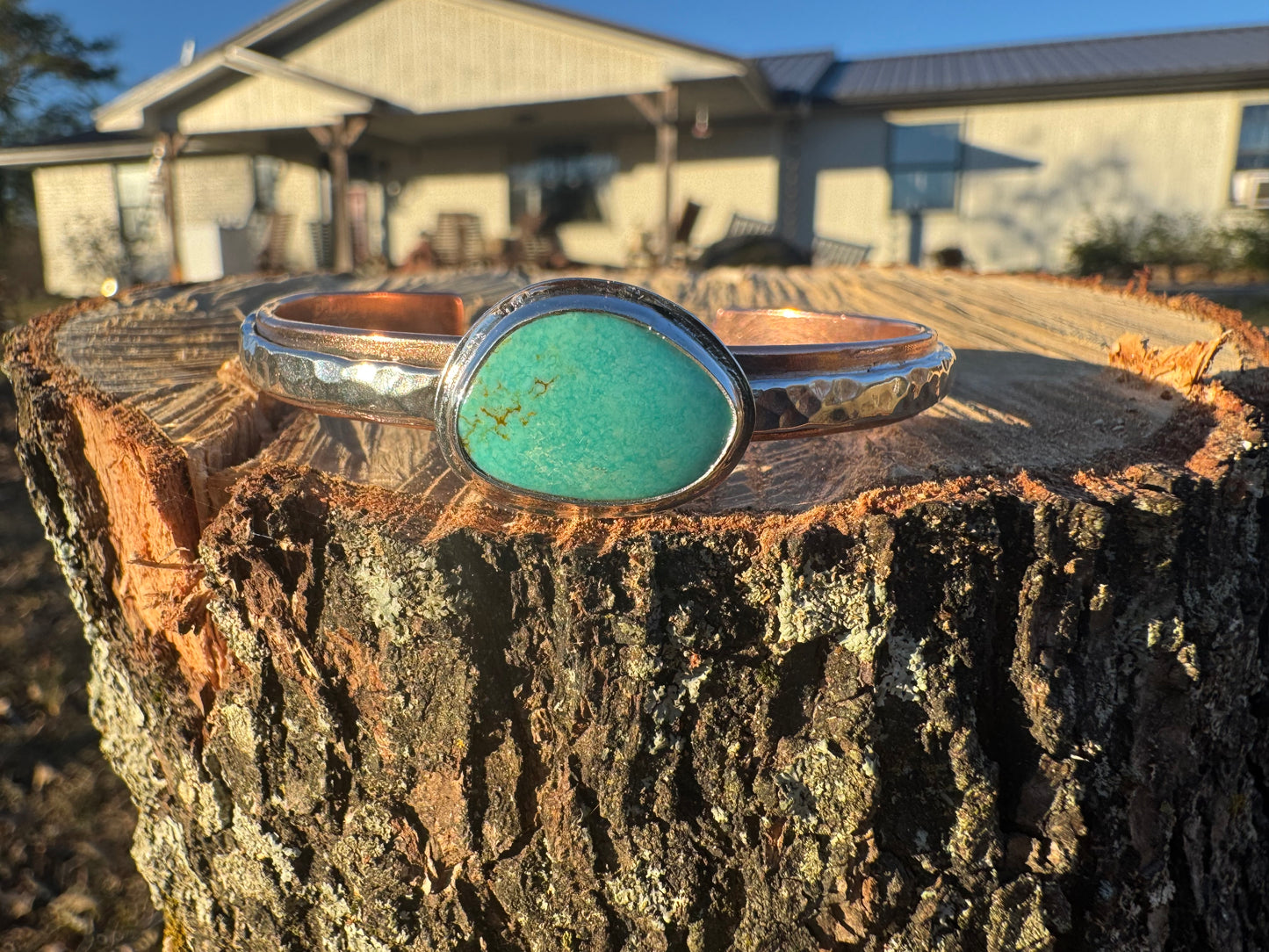 Copper and silver turquoise cuff bracelet