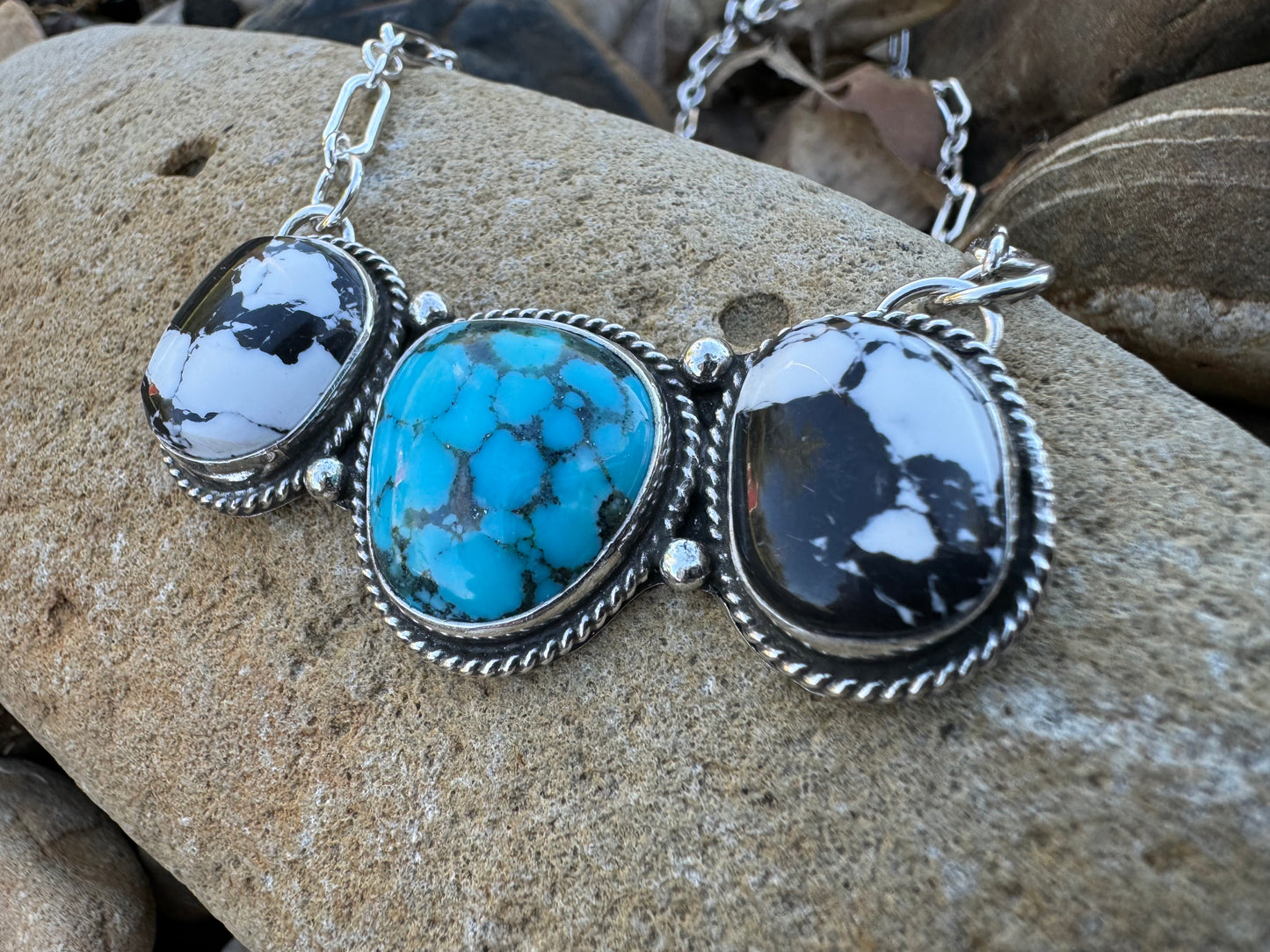 Turquoise and White buffalo bar necklace