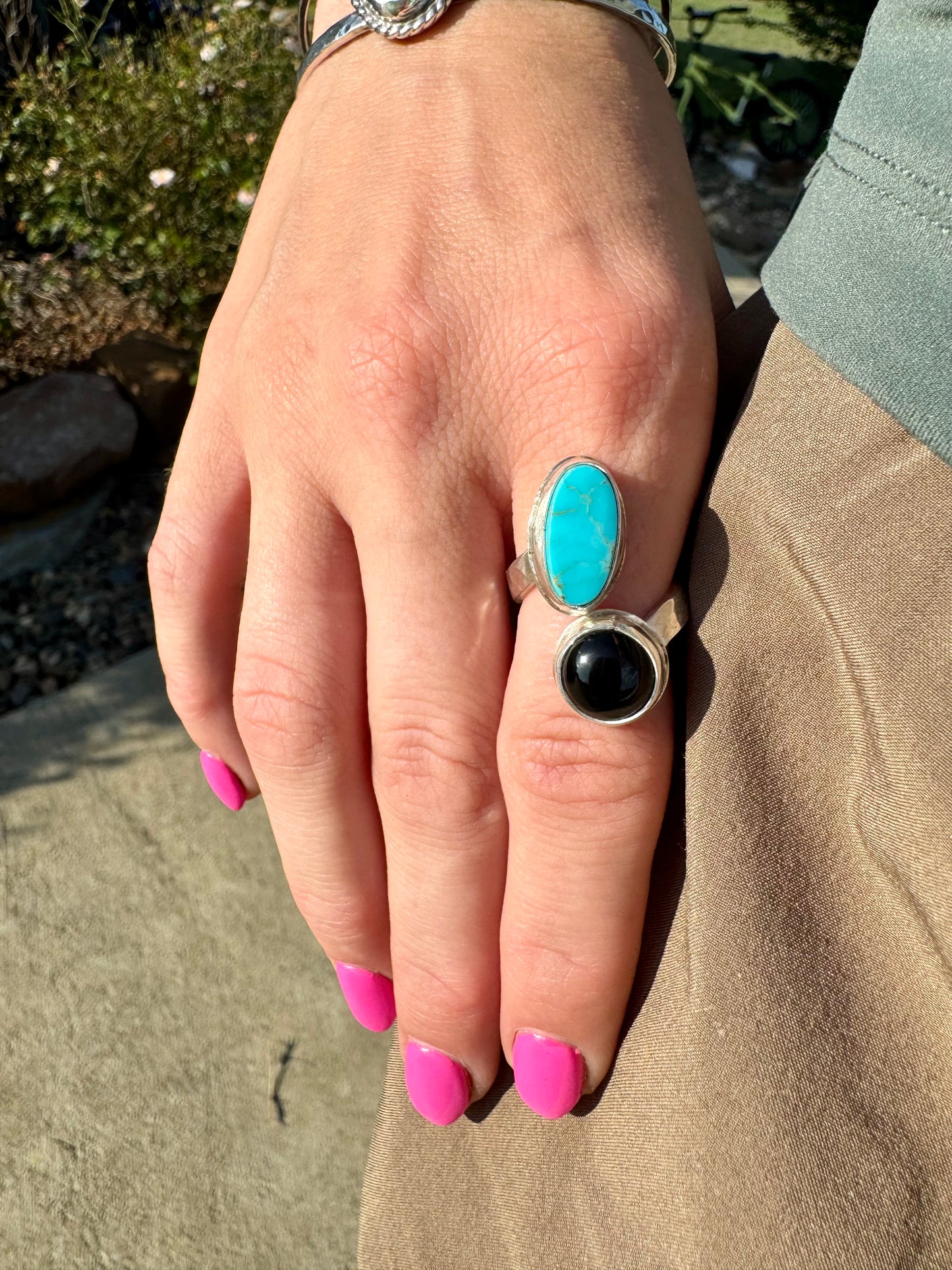 Adjustable Turquoise and Black Onyx ring