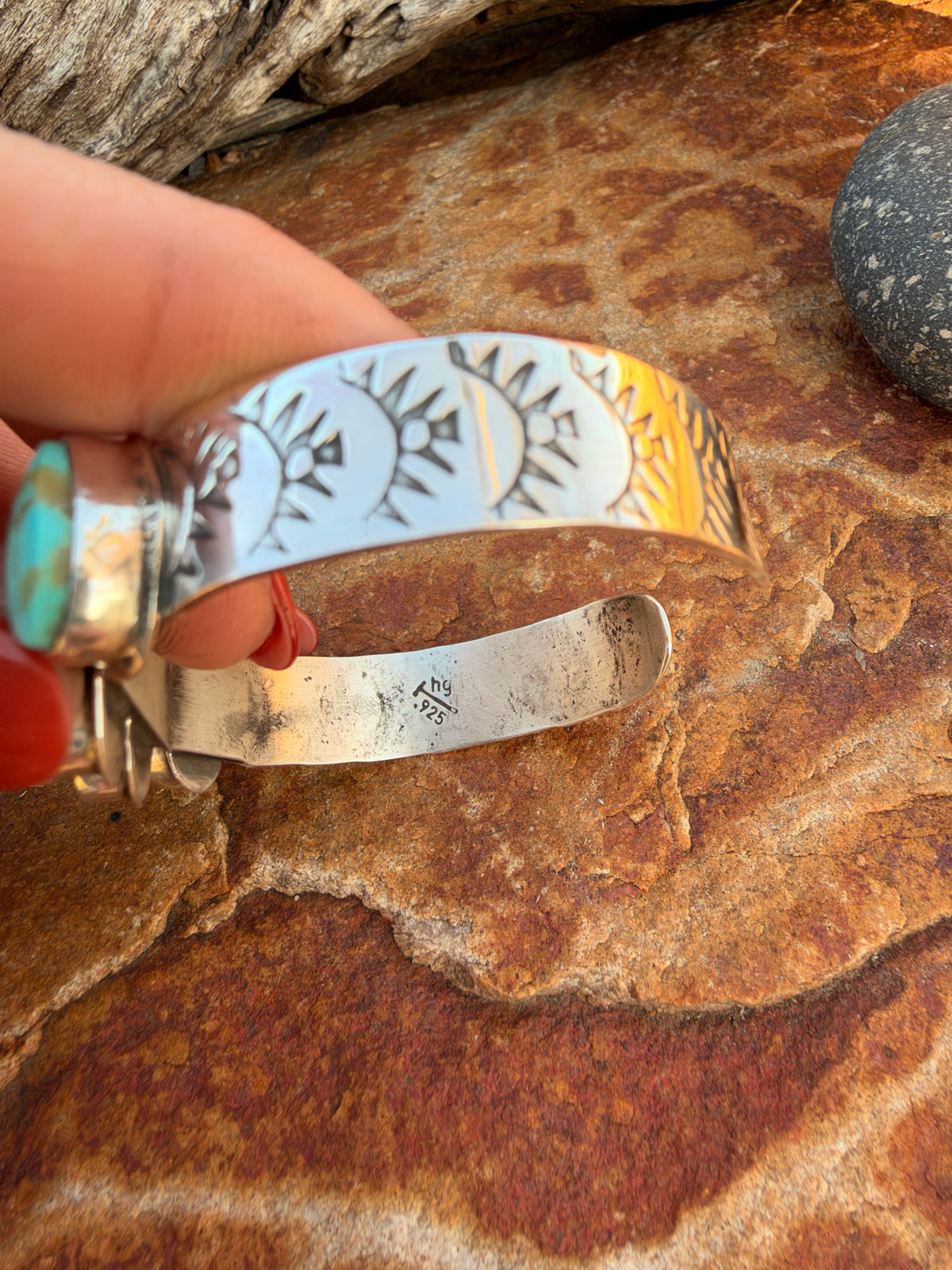 Sonoran Gold and Kingman Turquoise Navajo Stamped Cuff Bracelet