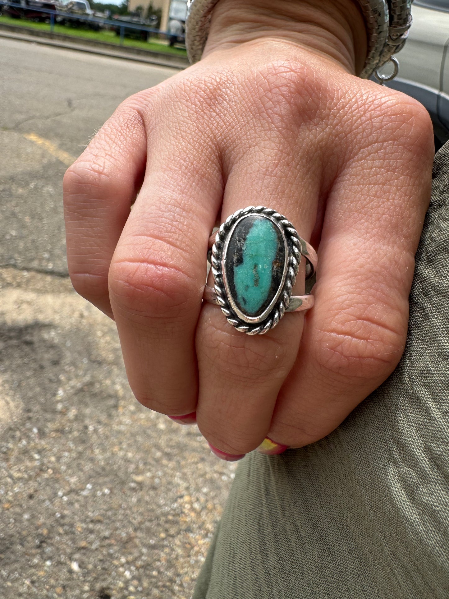 Black and Green turquoise ring size 8