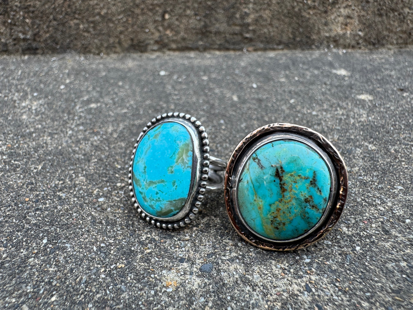 Turquoise ring with Bronze detail size 6.5