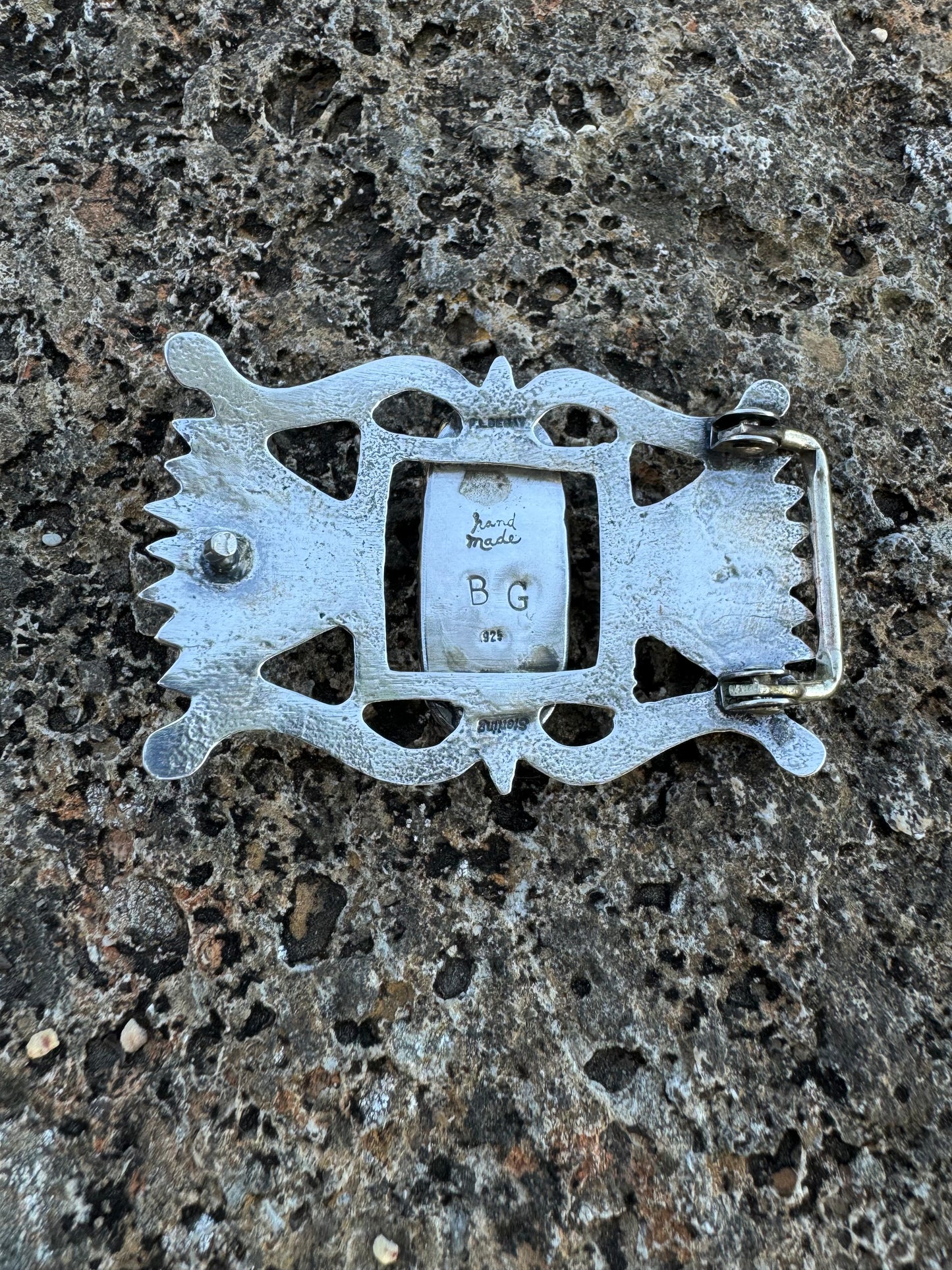 Sand cast turquoise belt buckle