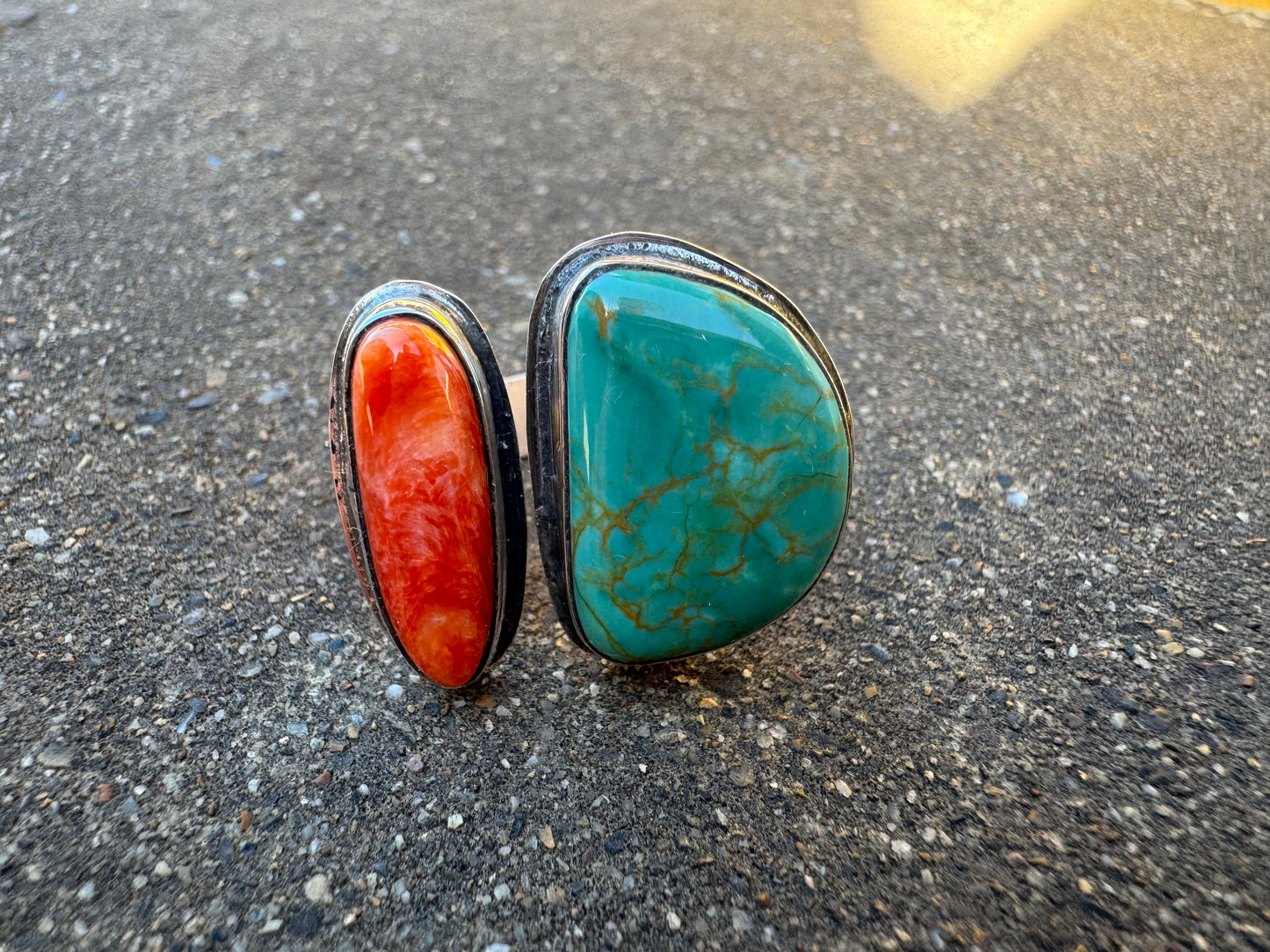 Adjustable Turquoise and Spiny Oyster shell Ring