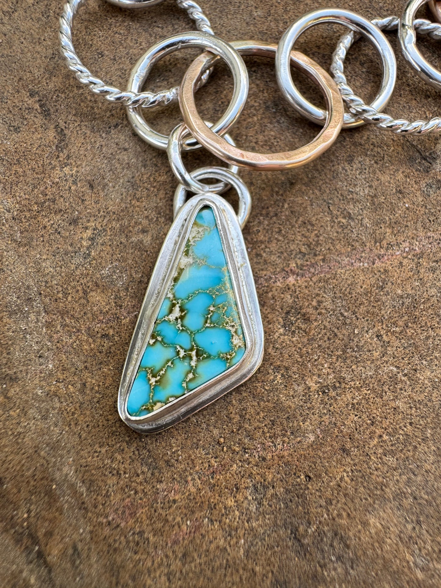 Sterling silver and Bronze Charm Bracelet with Turquoise Charm