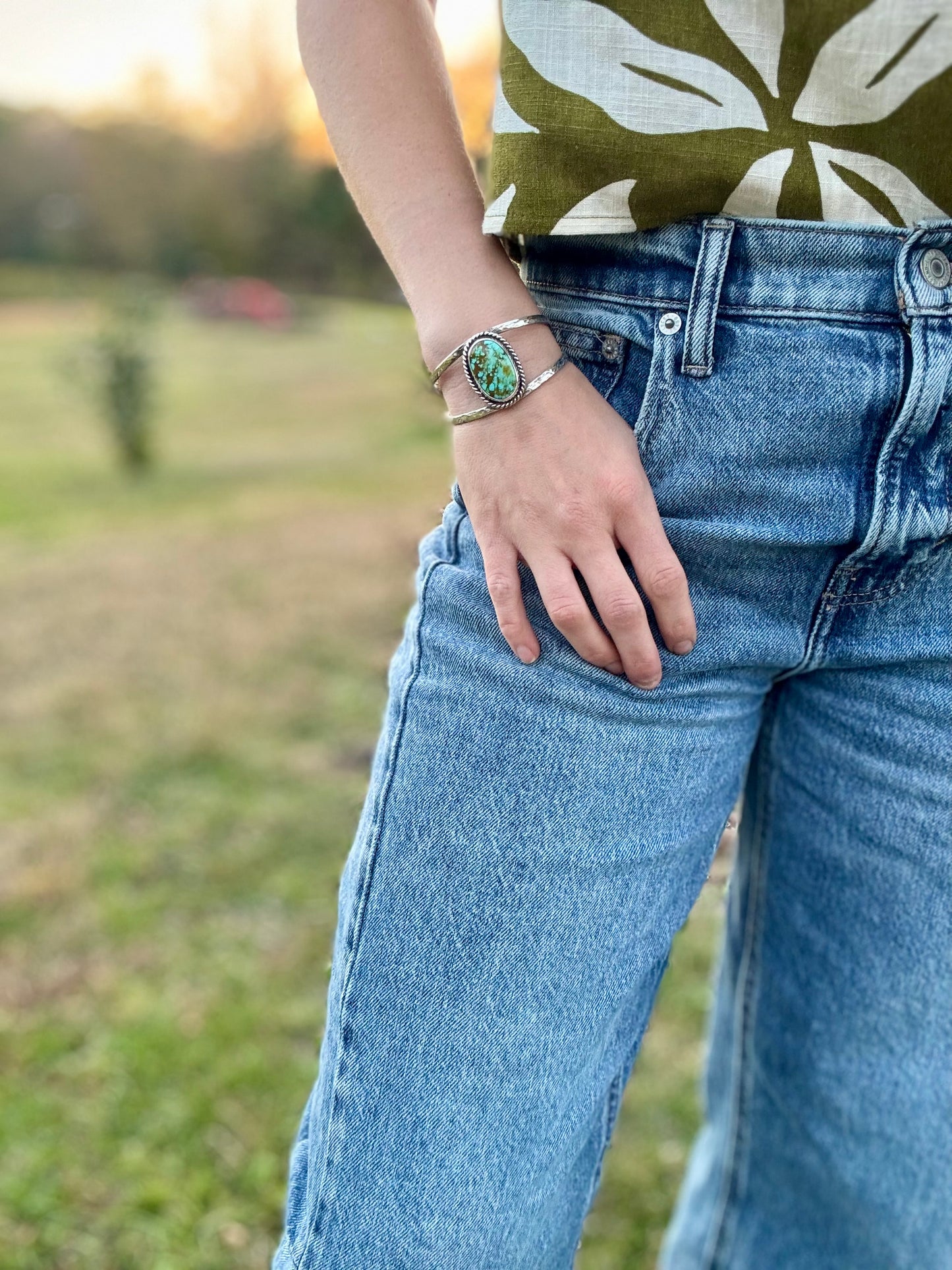 Oval Tyrone turquoise cuff bracelet