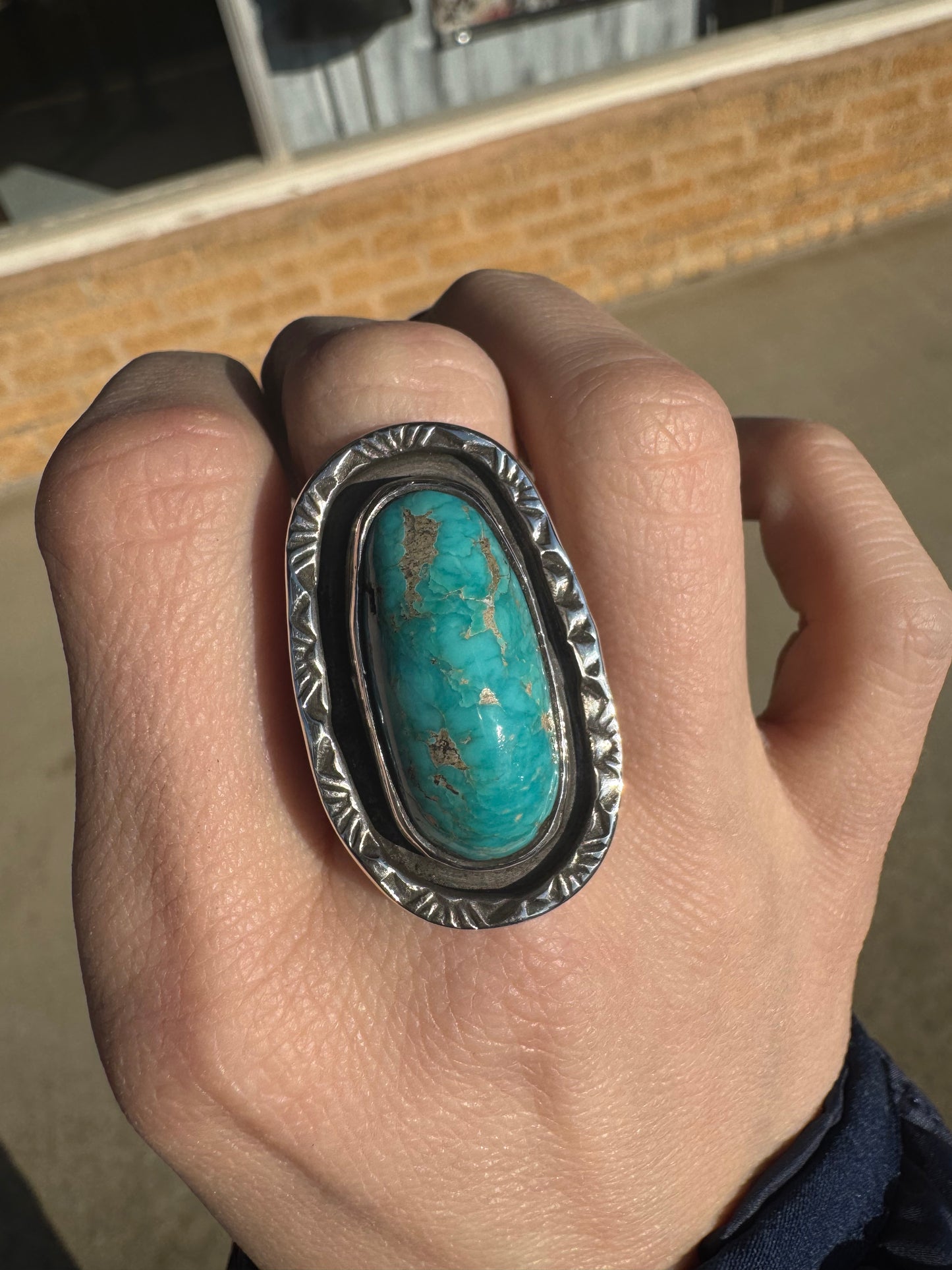Shadowbox Long turquoise ring size 9