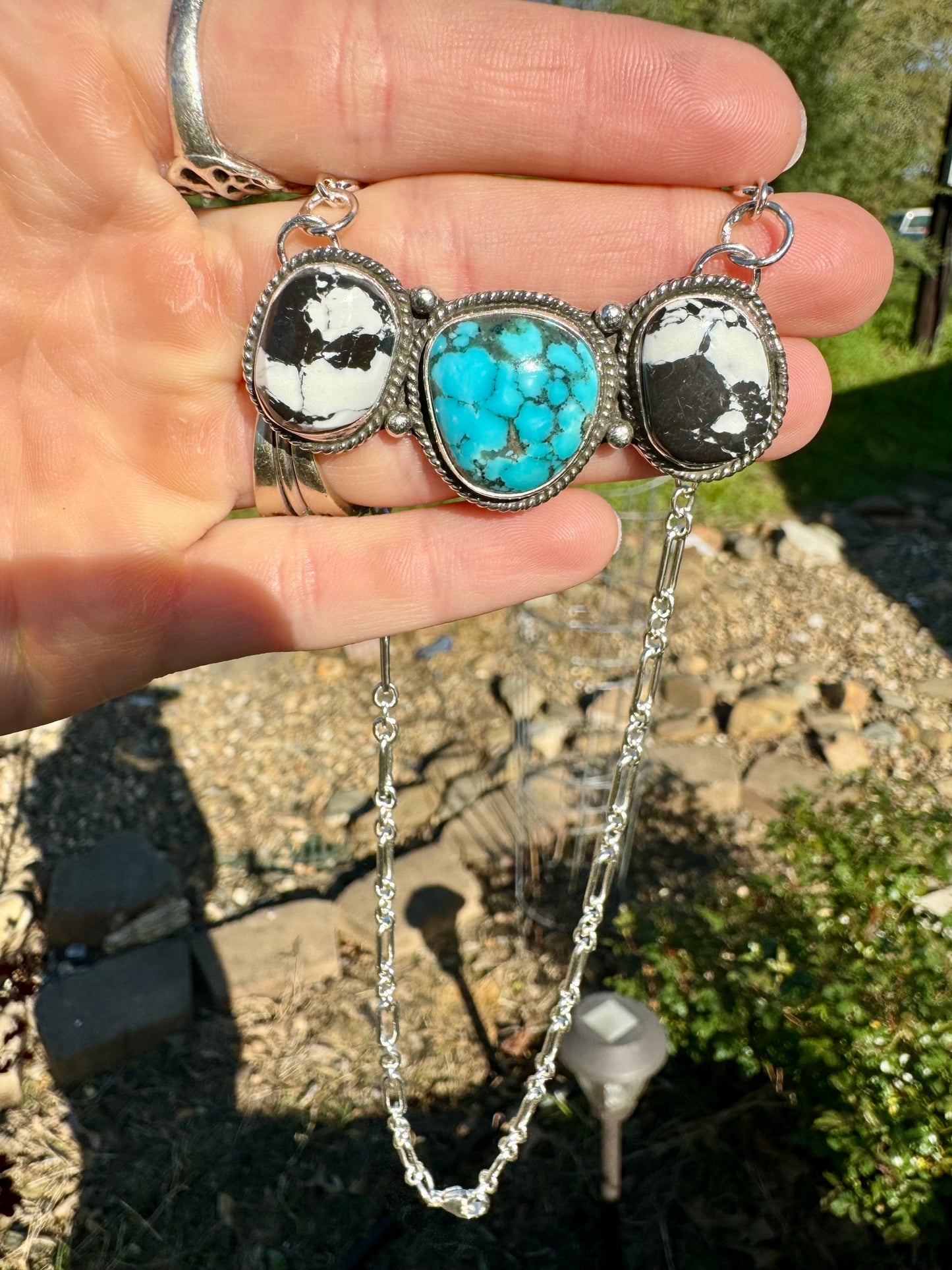 Turquoise and White buffalo bar necklace