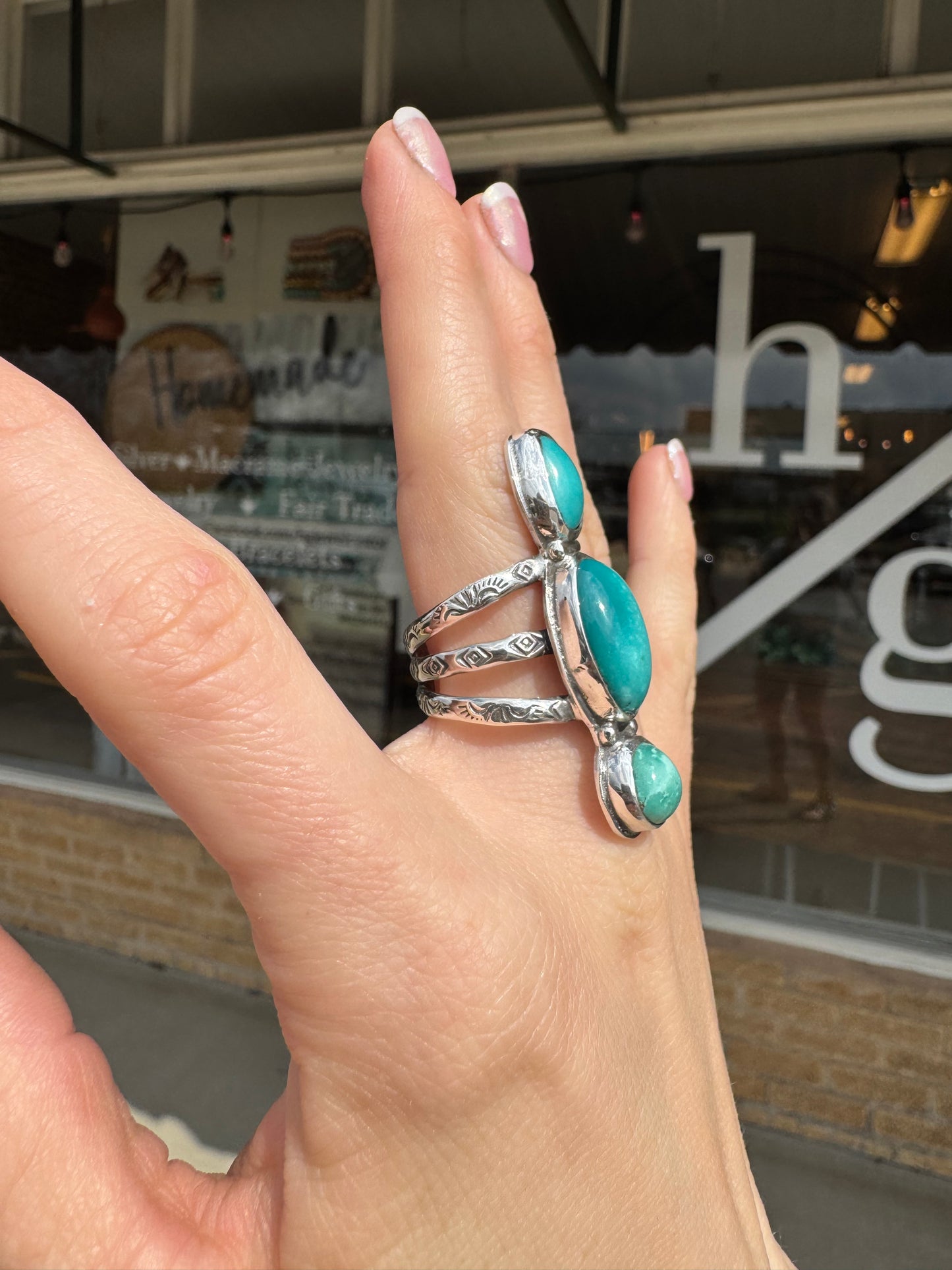 Three stone turquoise ring size 8