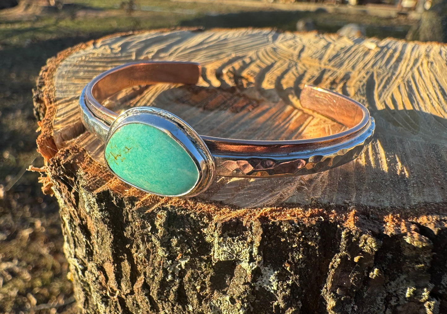 Copper and silver turquoise cuff bracelet