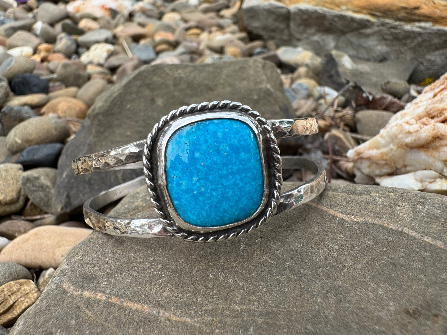 Bright turquoise hammered cuff