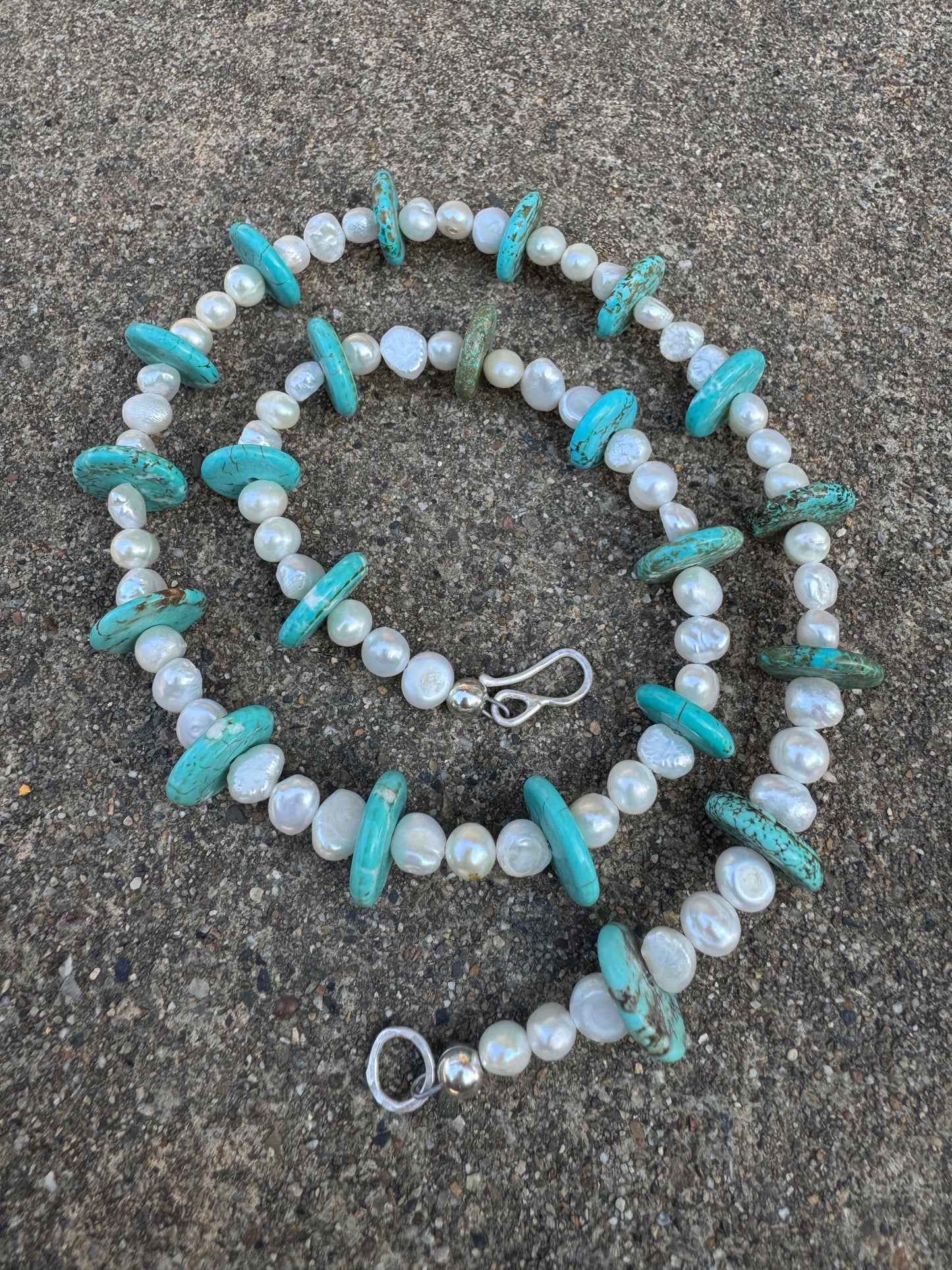 Freshwater Pearl and Turquoise Magnesite beaded necklace