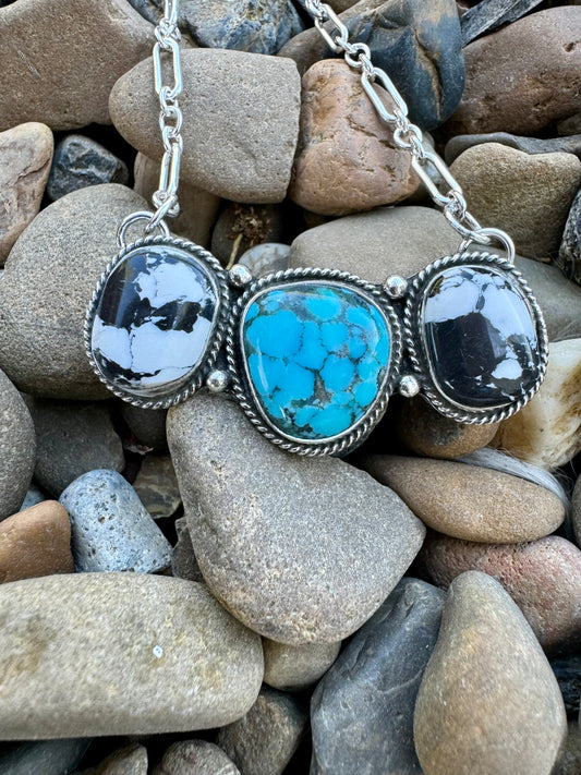 Turquoise and White buffalo bar necklace