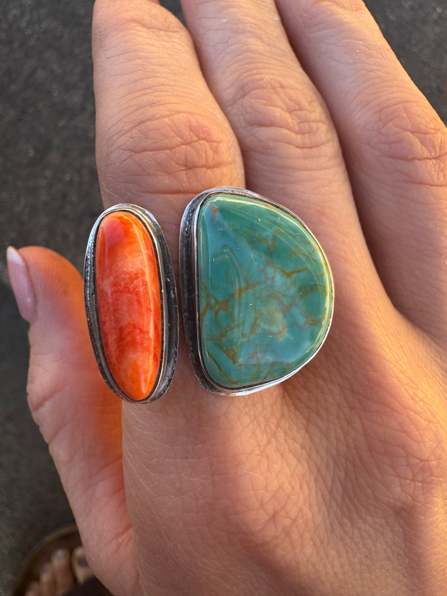 Adjustable Turquoise and Spiny Oyster shell Ring