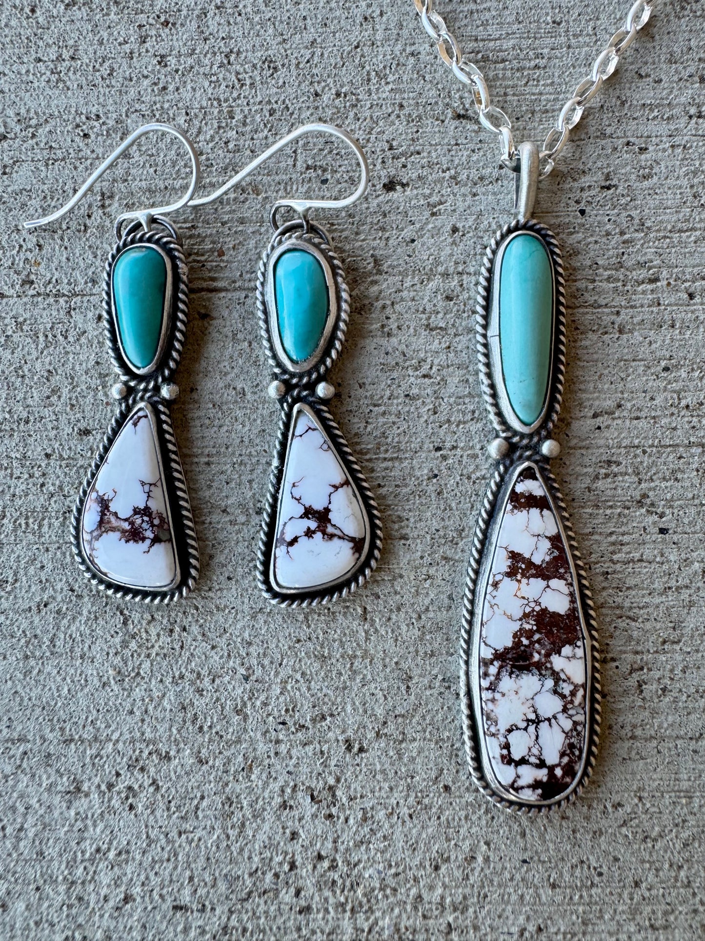 Elongated Turquoise and Wild Horse Magnesite Pendant