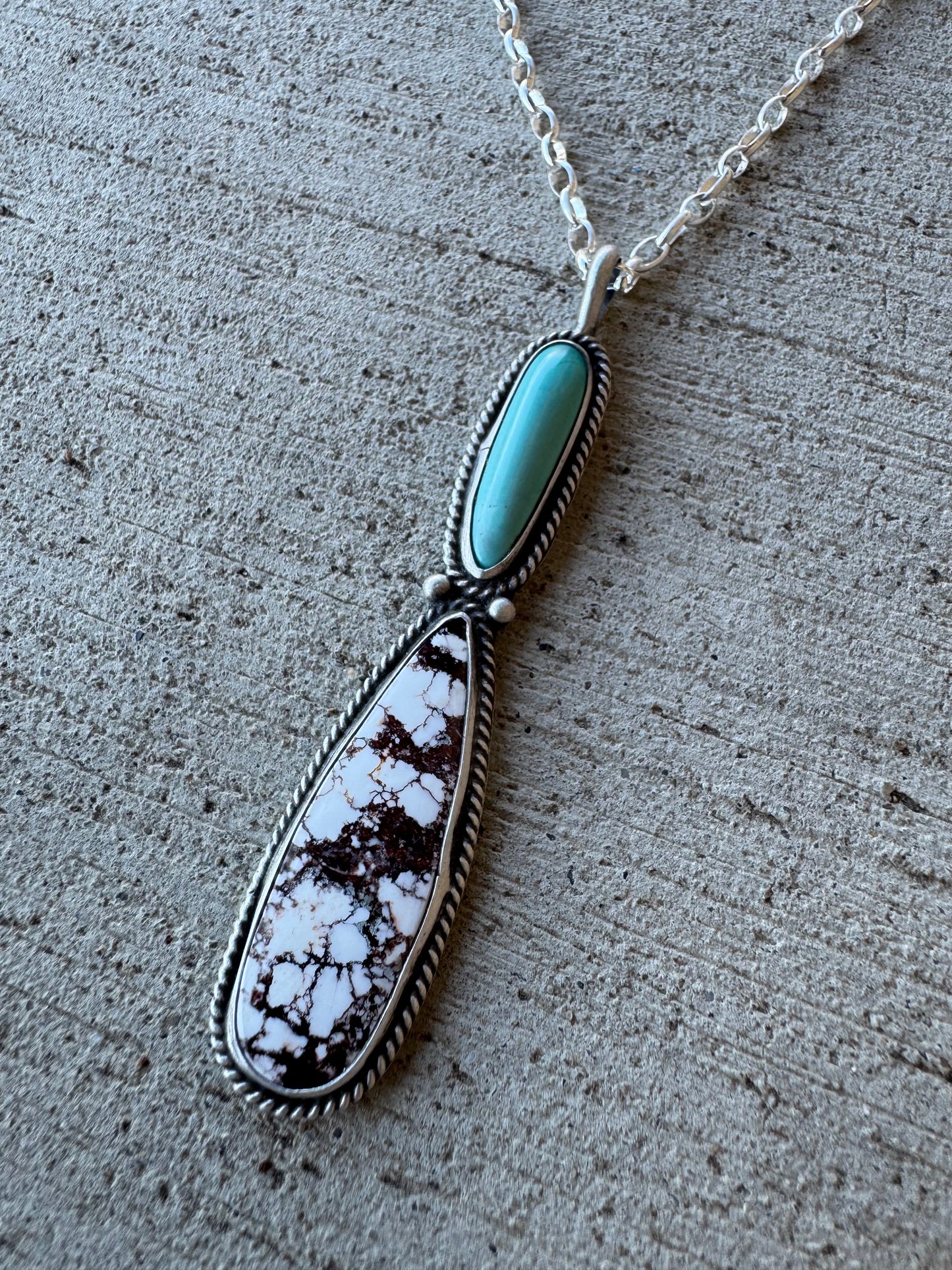 Elongated Turquoise and Wild Horse Magnesite Pendant