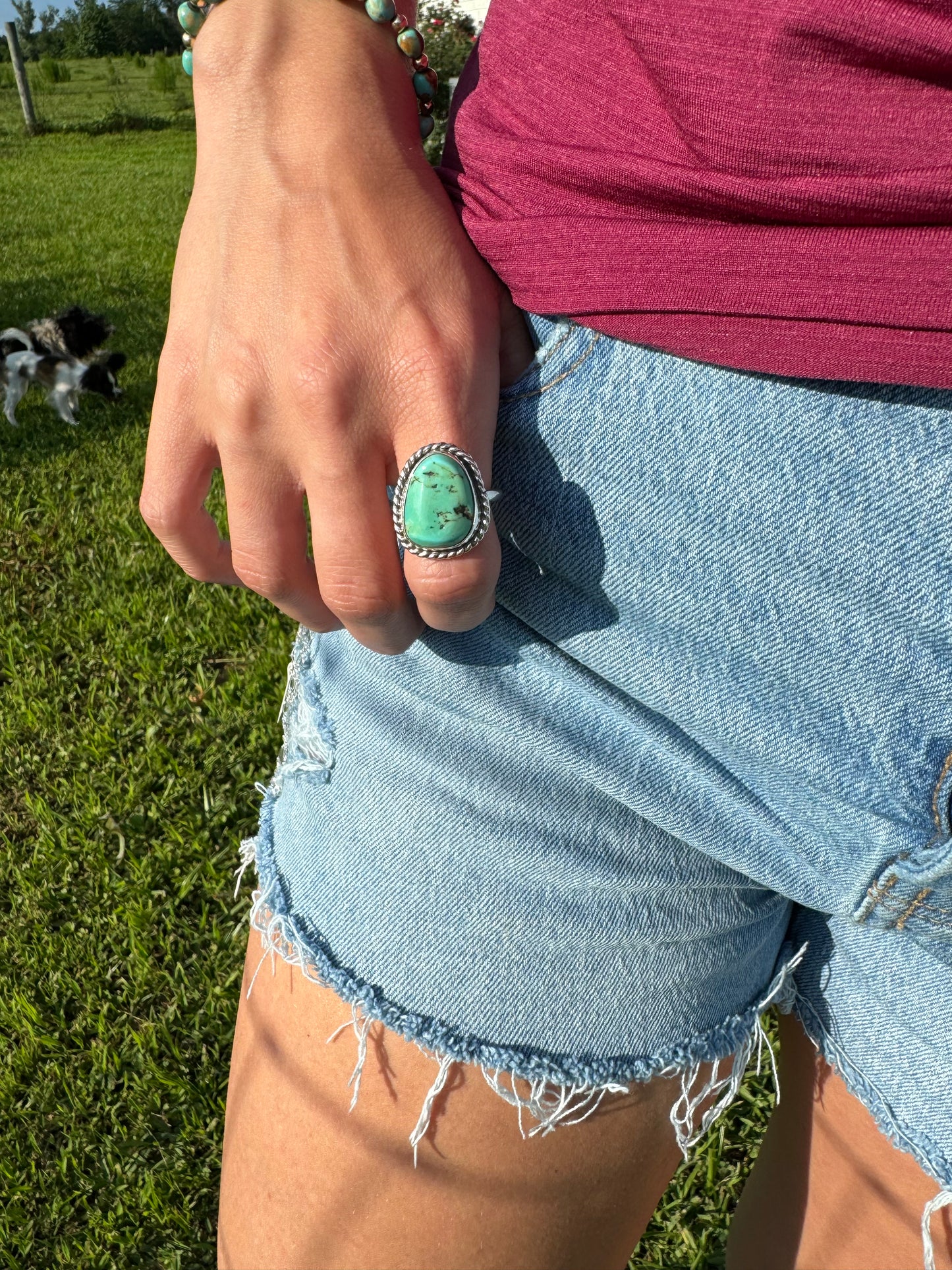 Rustic green turquoise ring size 7.5