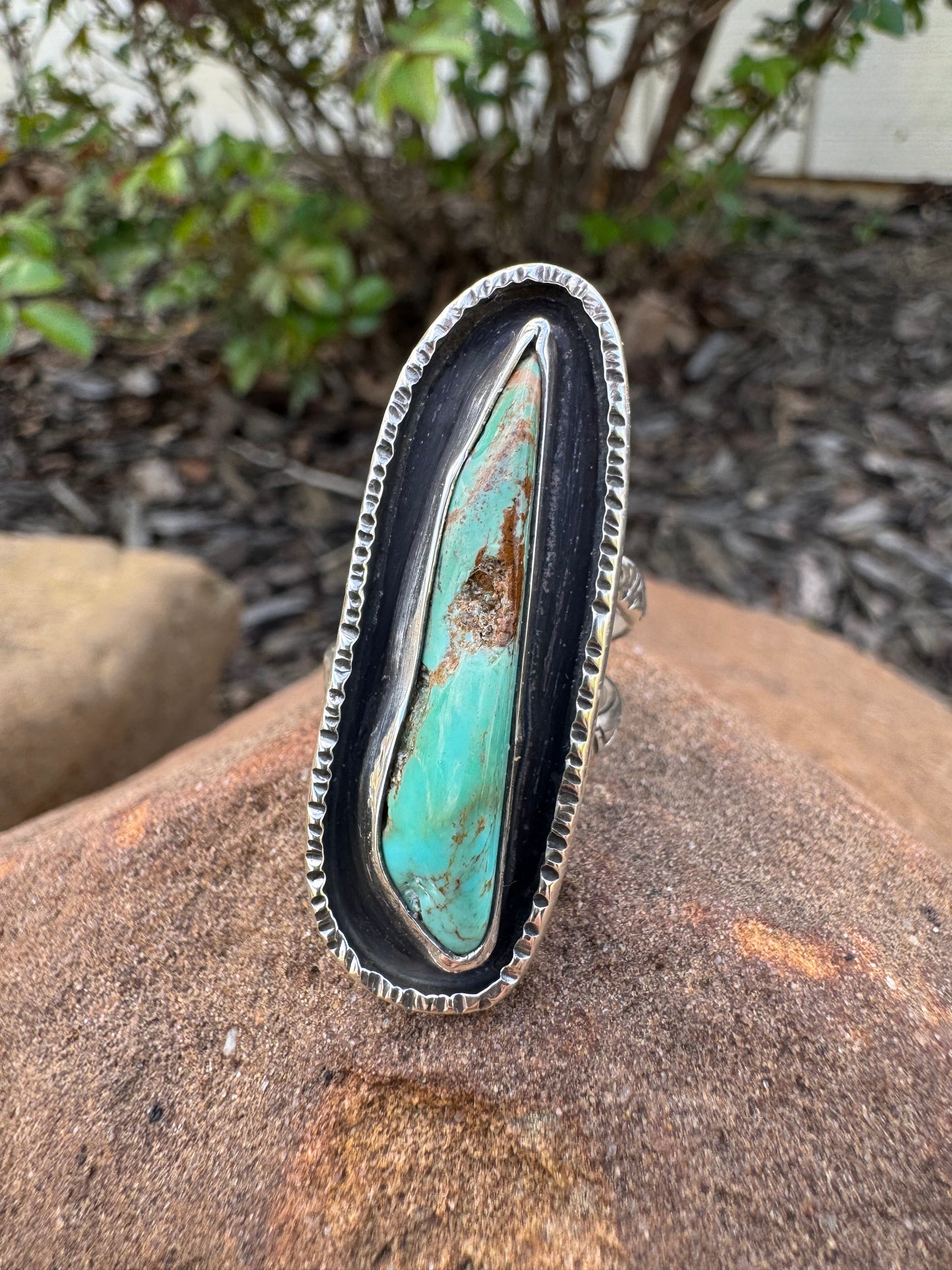 Knife edge rustic Turquoise Ring size 6.75