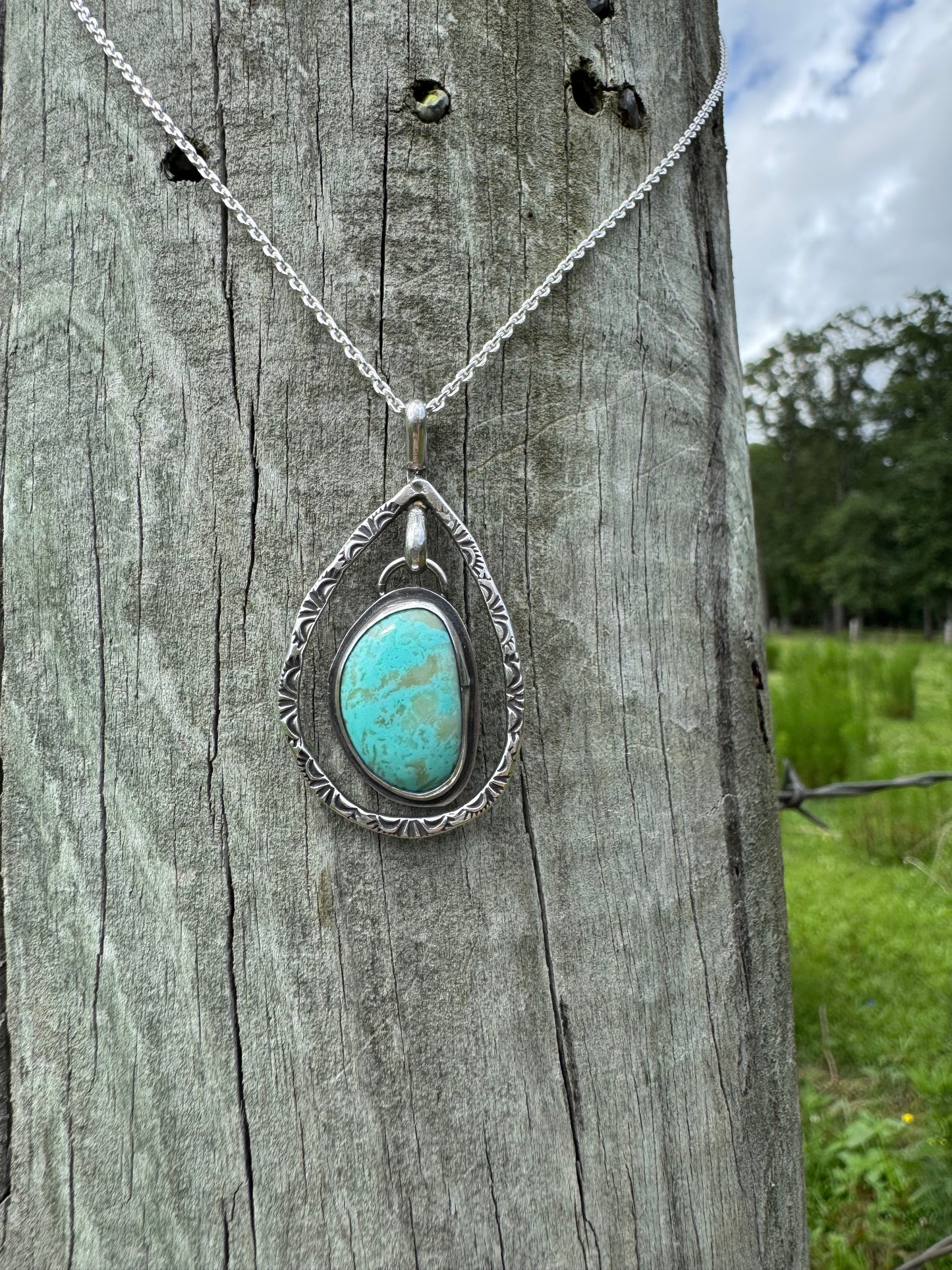 Turquoise Hand-stamped dangle Pendant