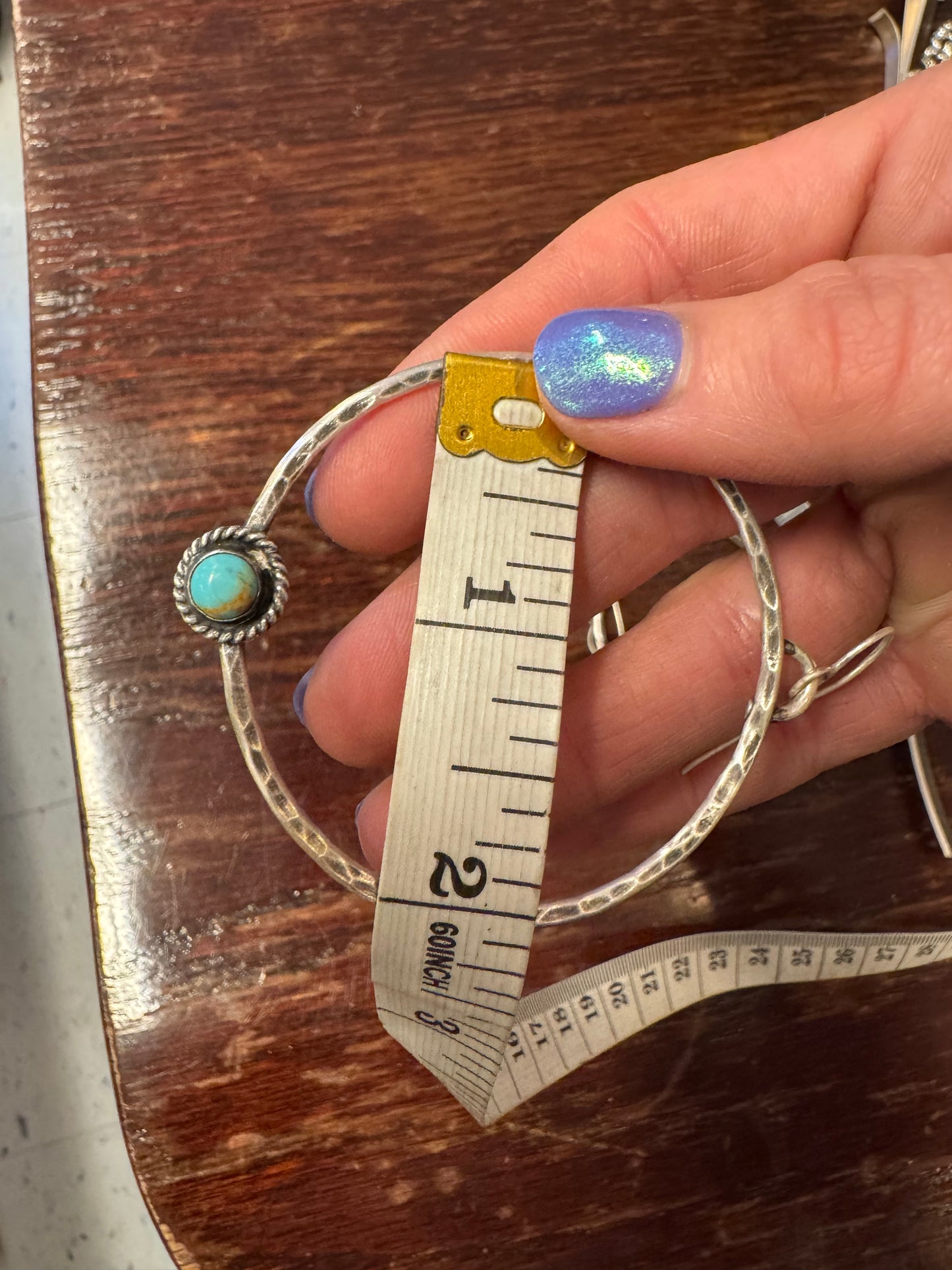 Custom for Angie Sterling silver hammered hoops with Turquoise