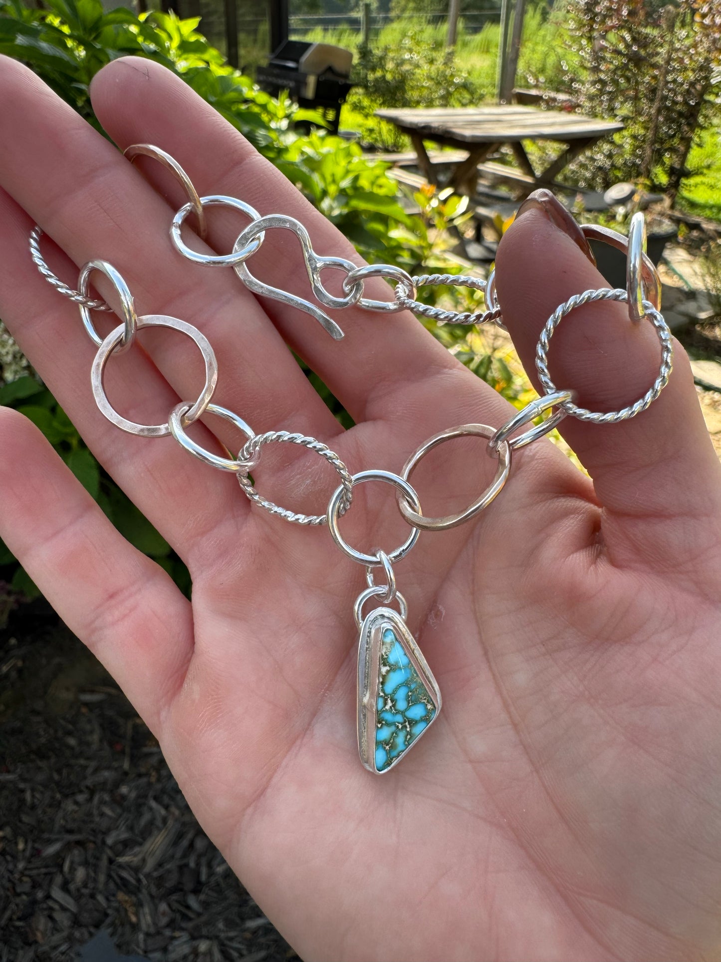 Sterling silver and Bronze Charm Bracelet with Turquoise Charm