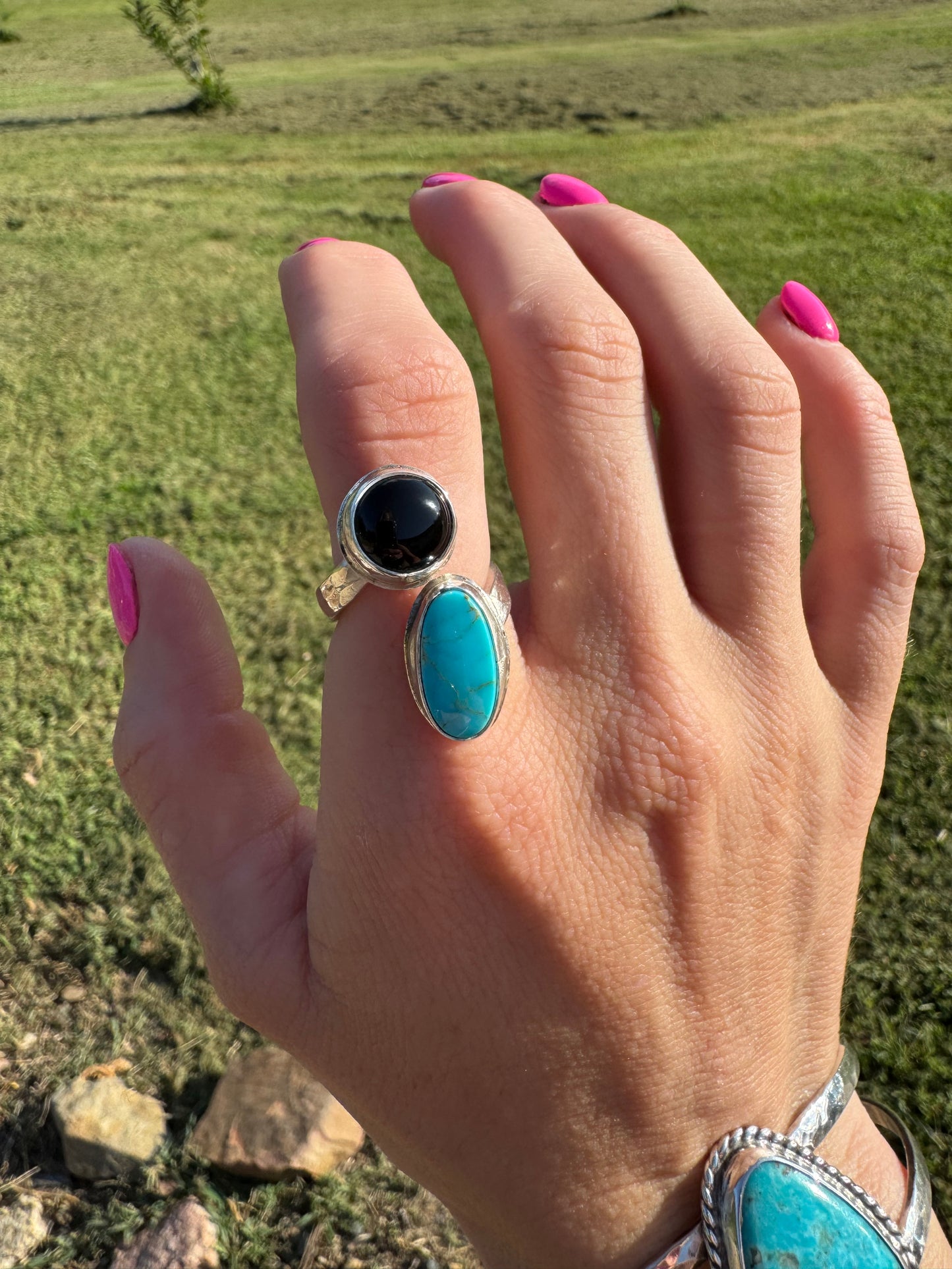 Adjustable Turquoise and Black Onyx ring