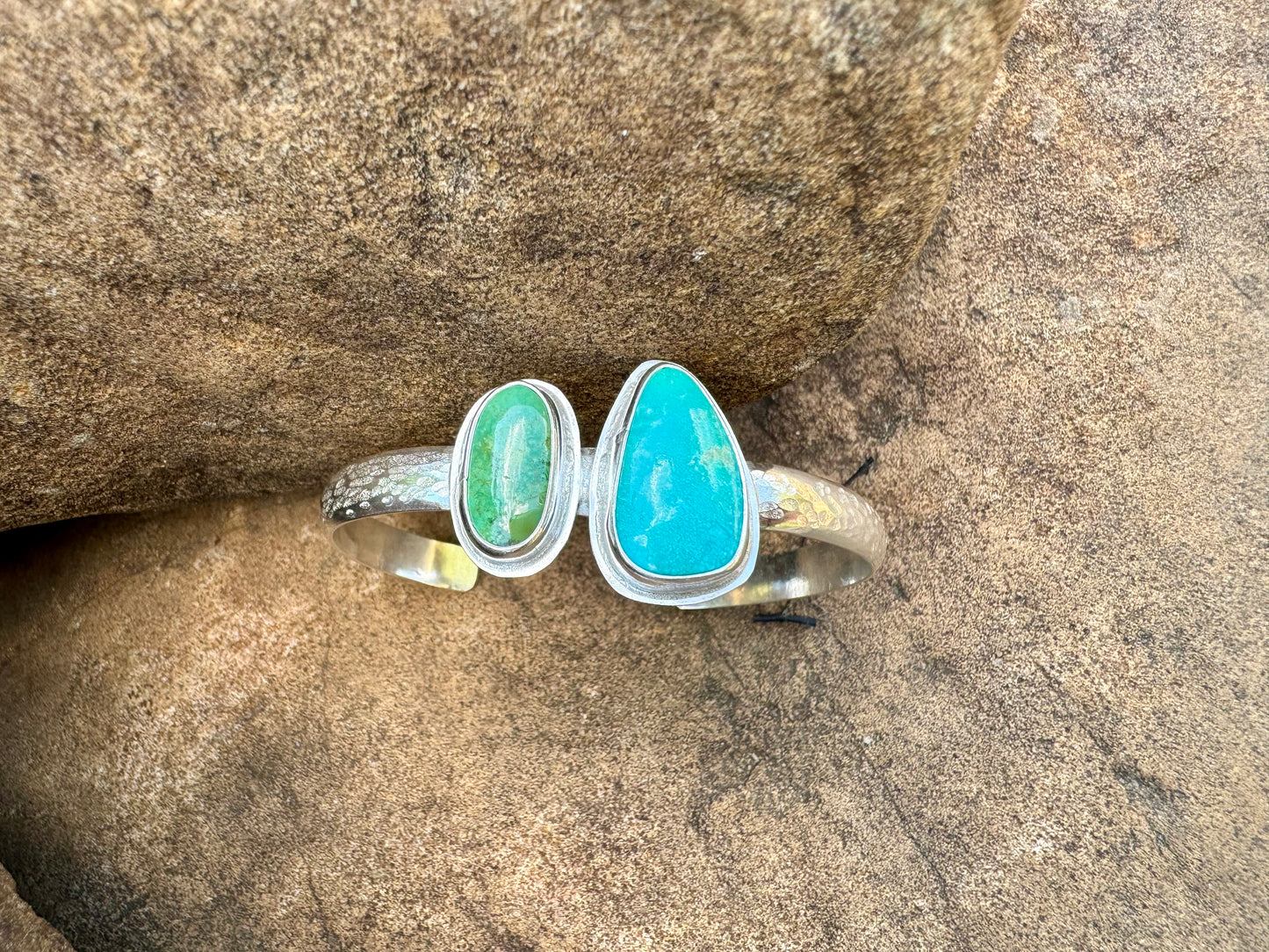 Two stone turquoise cuff bracelet