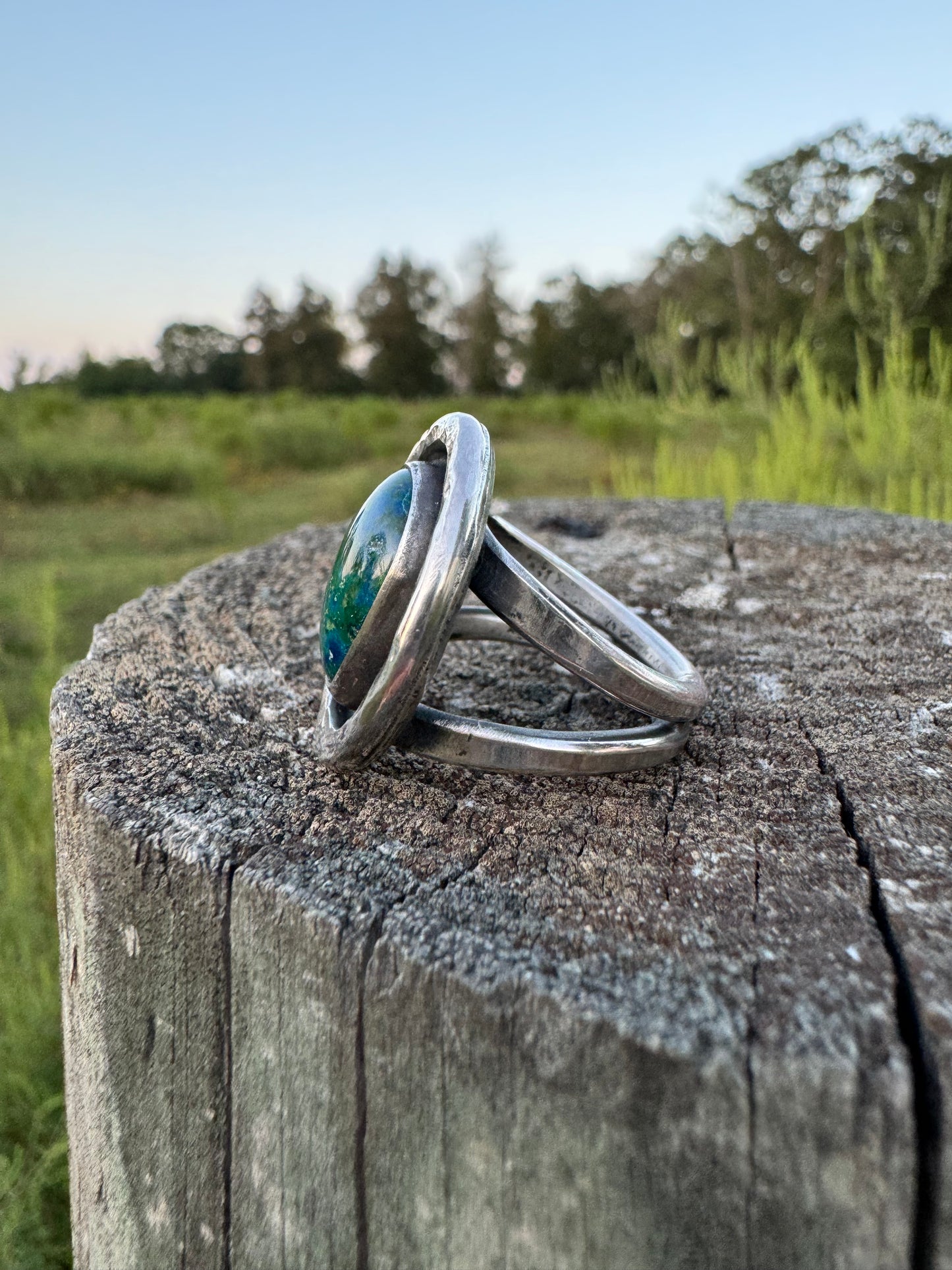 Azurite Malachite shadowbox ring size 9