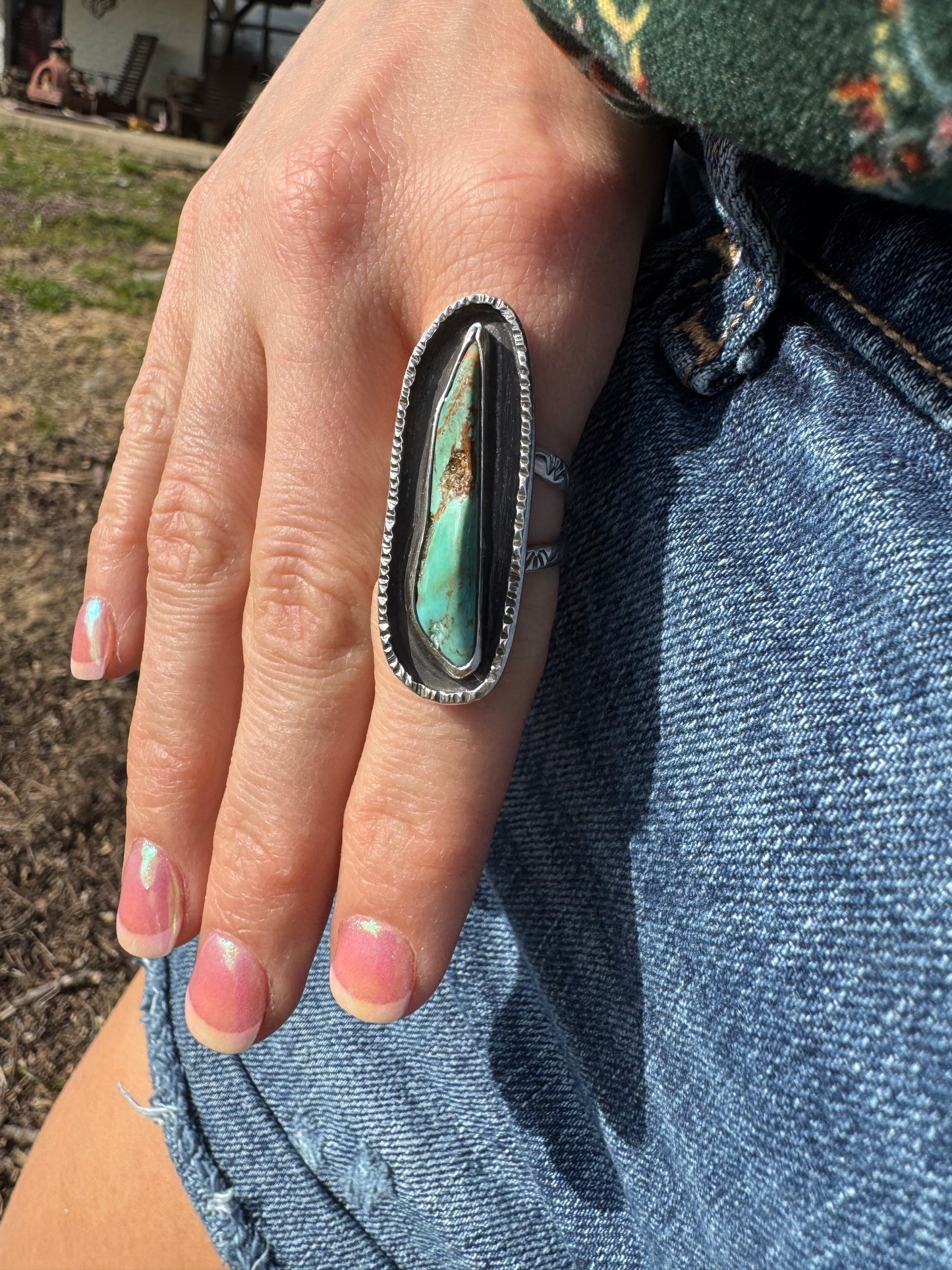 Knife edge rustic Turquoise Ring size 6.75