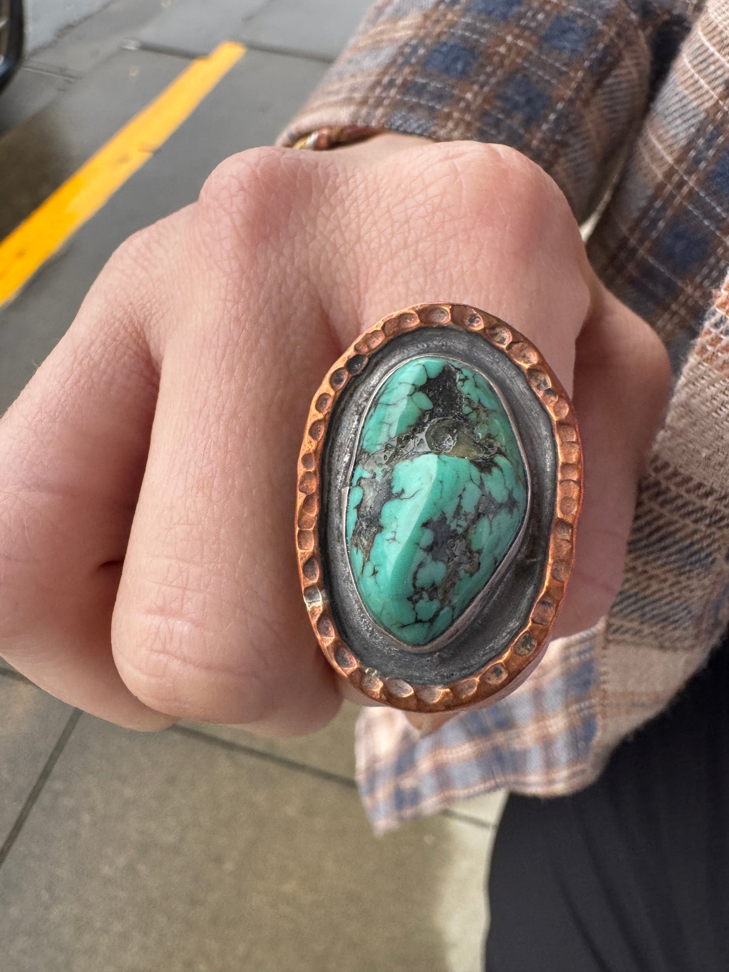 Copper and silver turquoise ring size 8.5