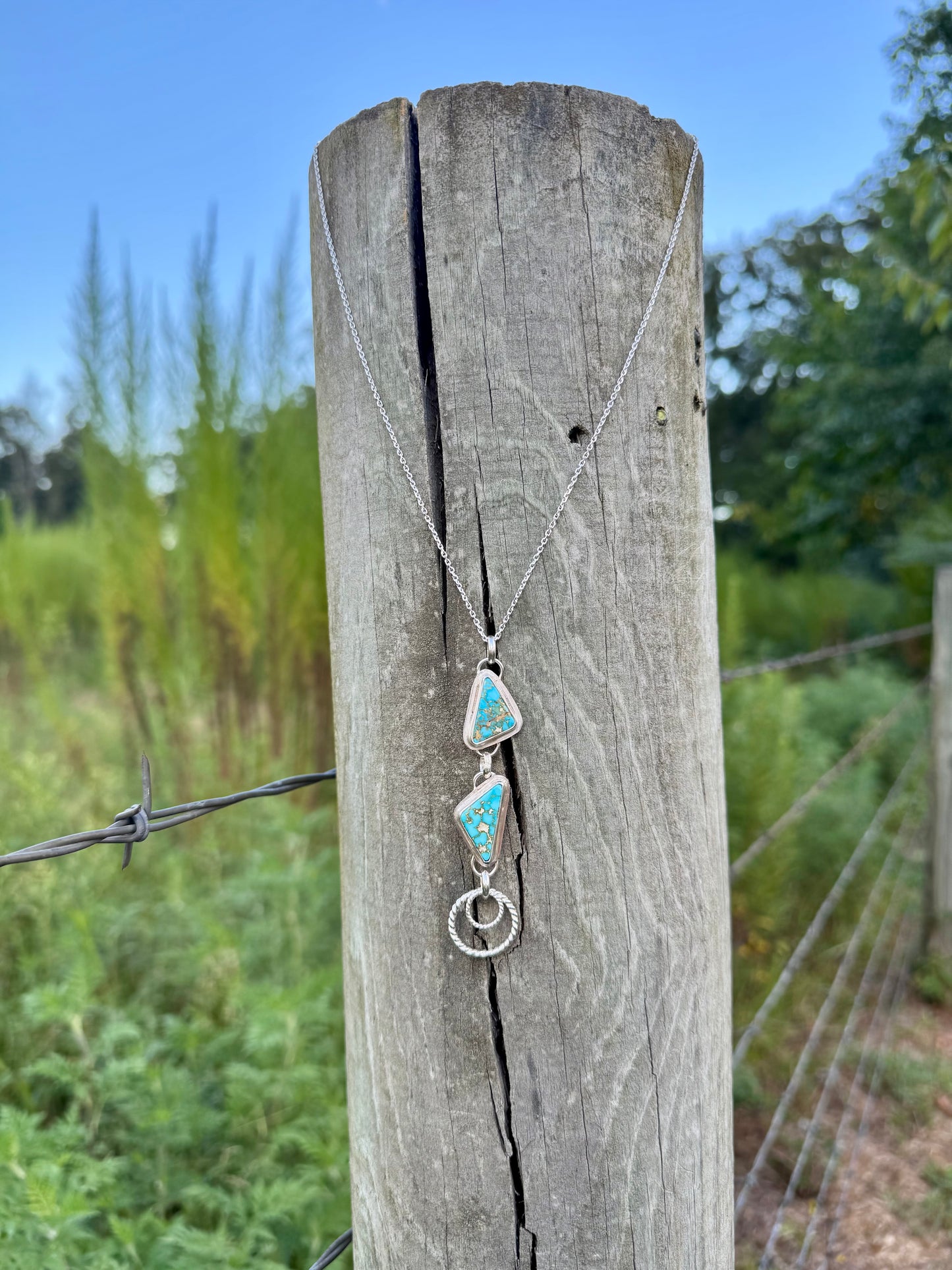 Two stone High Grade Spiderweb Kingman pendant
