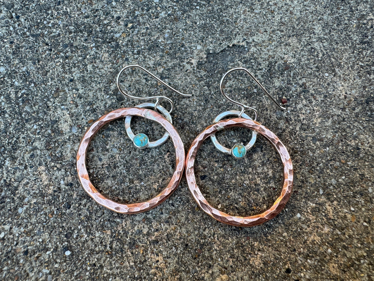 Copper and Sterling Silver Turquoise hoop earrings