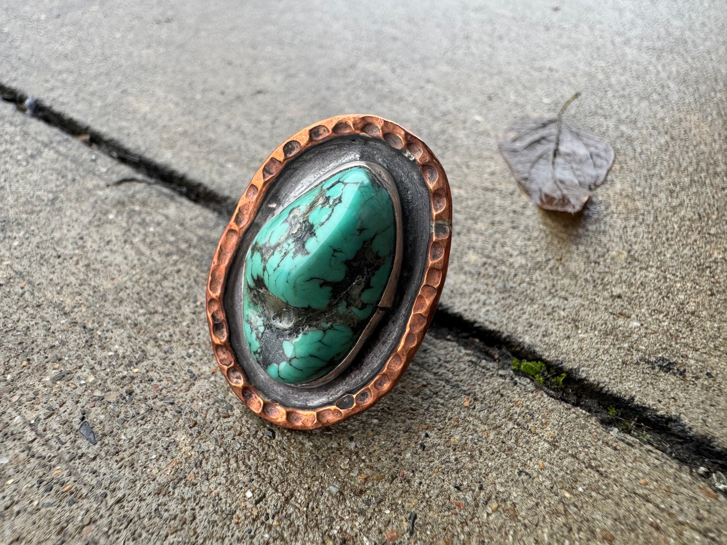 Copper and silver turquoise ring size 8.5