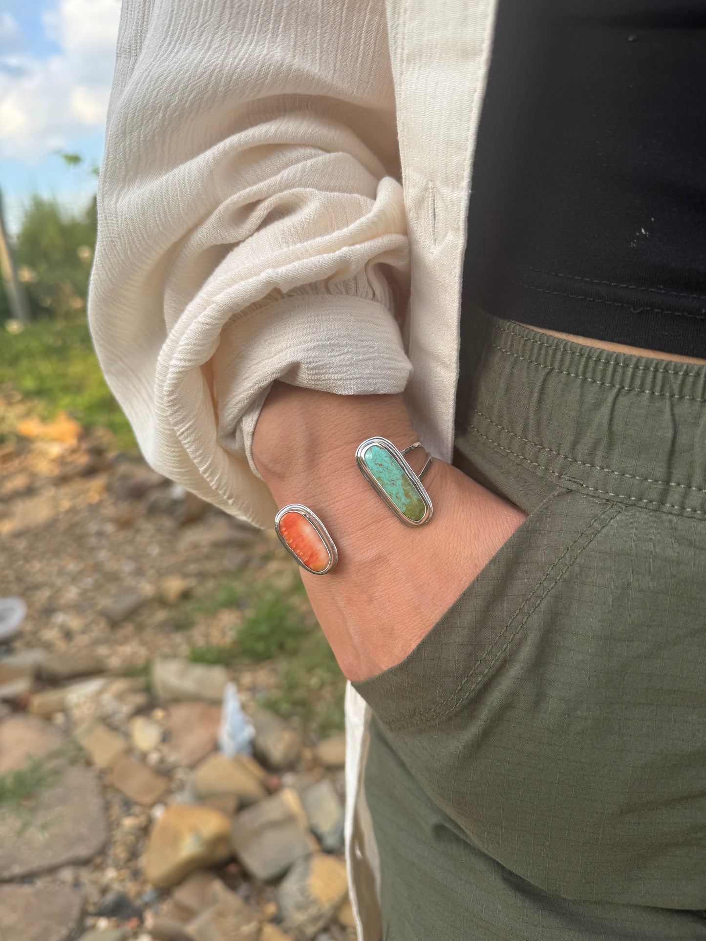Turquoise and spiny oyster open front Cuff