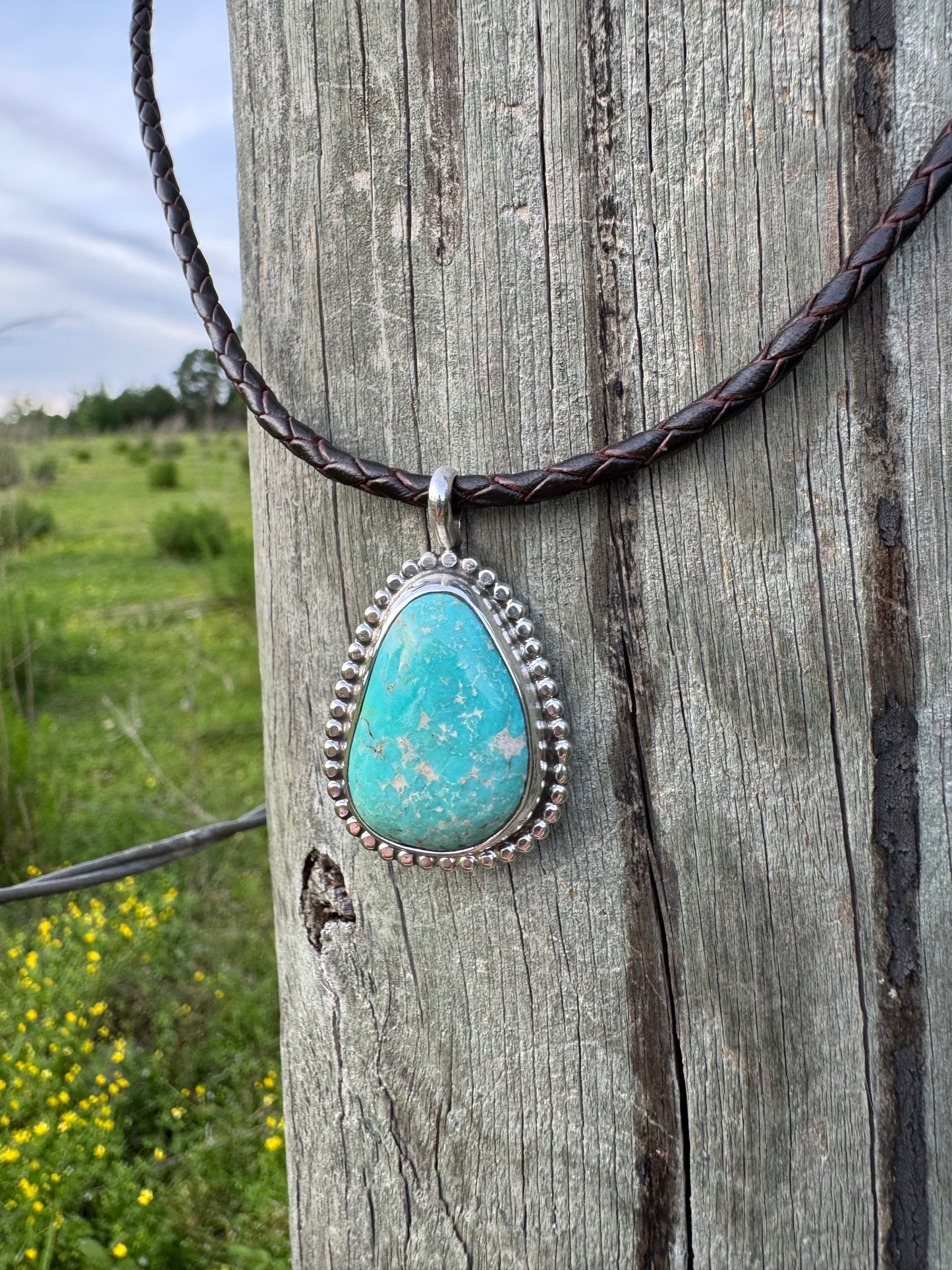 Kingman turquoise on leather