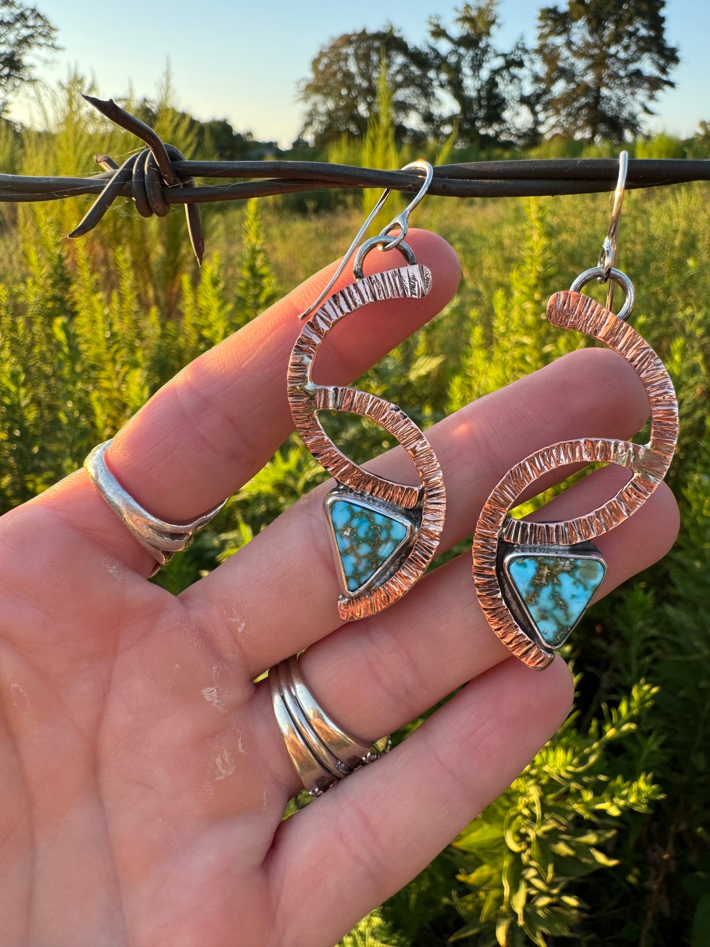 Winding Path Copper and Silver Turquoise earrings