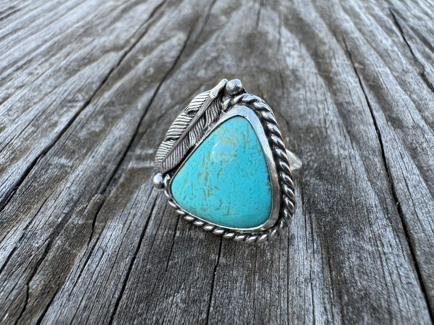 Turquoise ring with Feather size 7.75