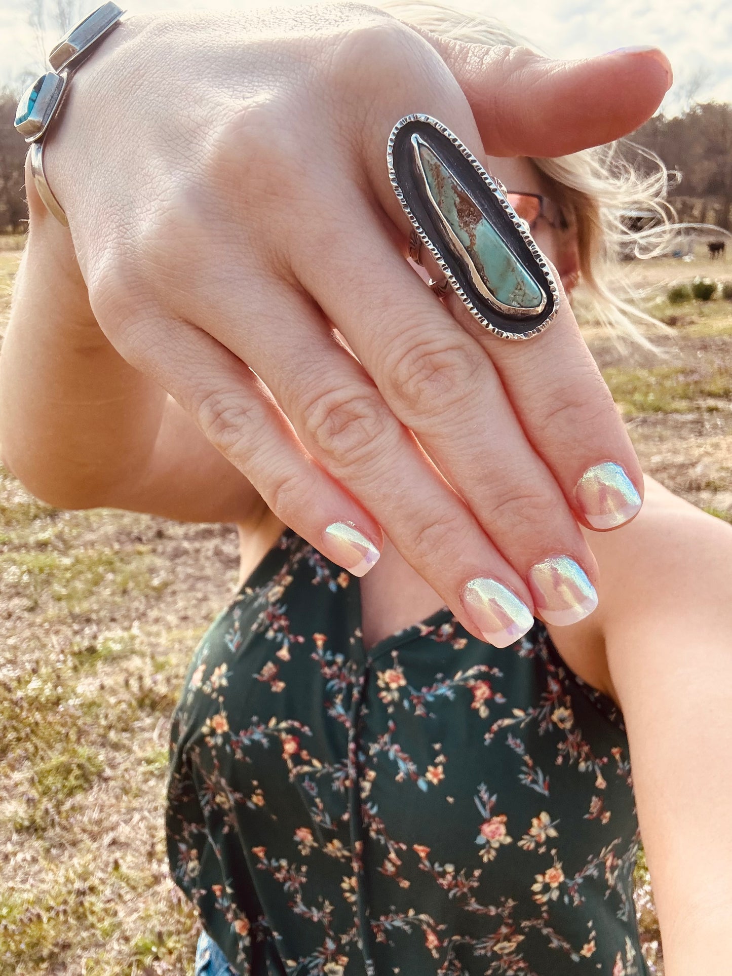 Knife edge rustic Turquoise Ring size 6.75