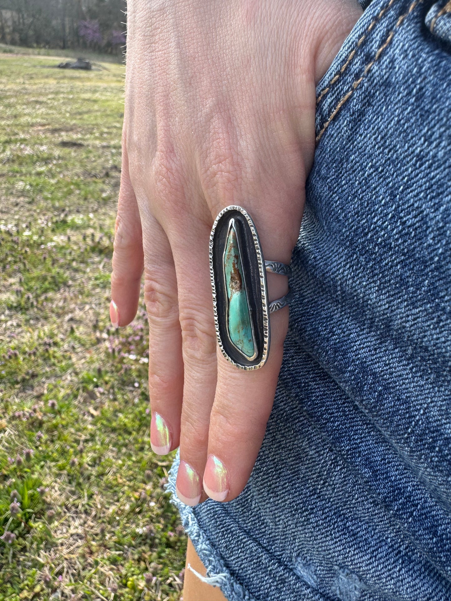 Knife edge rustic Turquoise Ring size 6.75