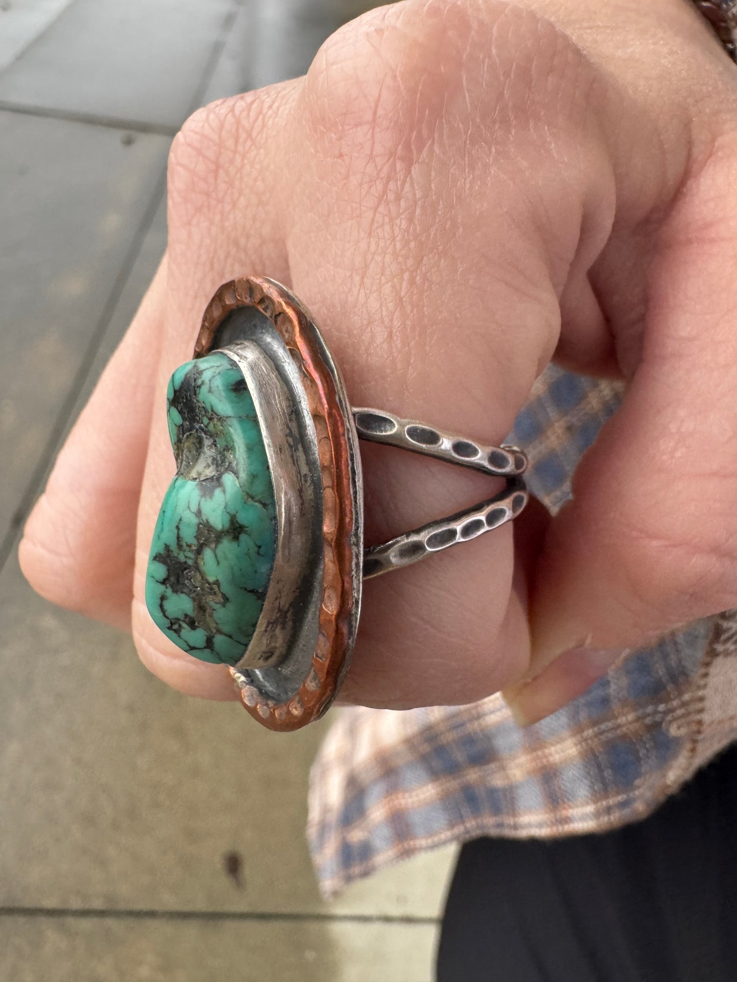 Copper and silver turquoise ring size 8.5