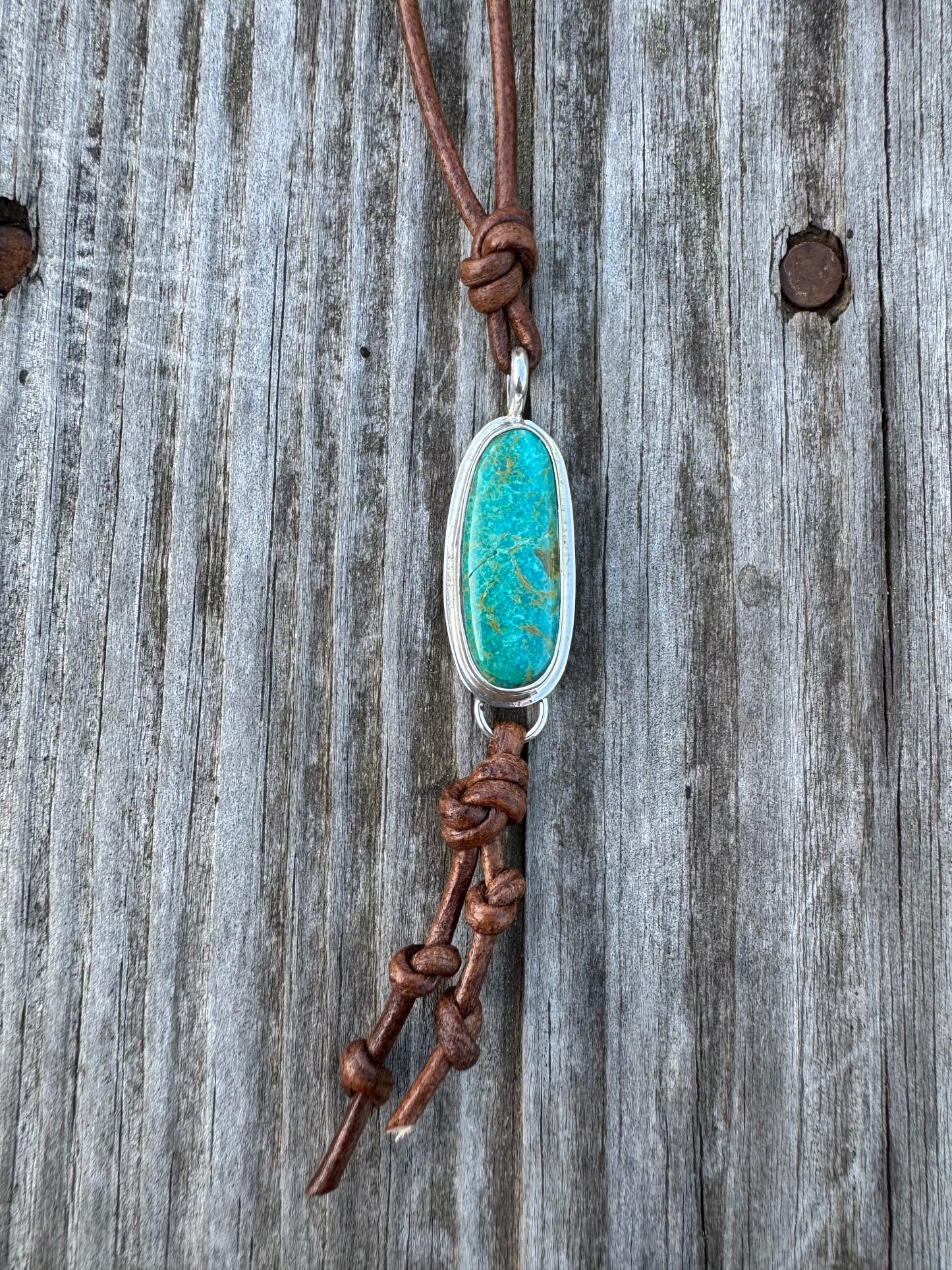 Leather and turquoise Adjustable Necklace